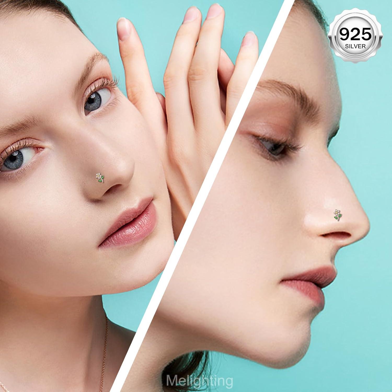 MeIighting 20G Sterling Silver 925 Flower Nose Stud S-Shaped Nose Piercing 7 mm Nose Ring Silver Nose Ring Clear CZ Cute Nose Piercing Jewelry for Women - Image 5