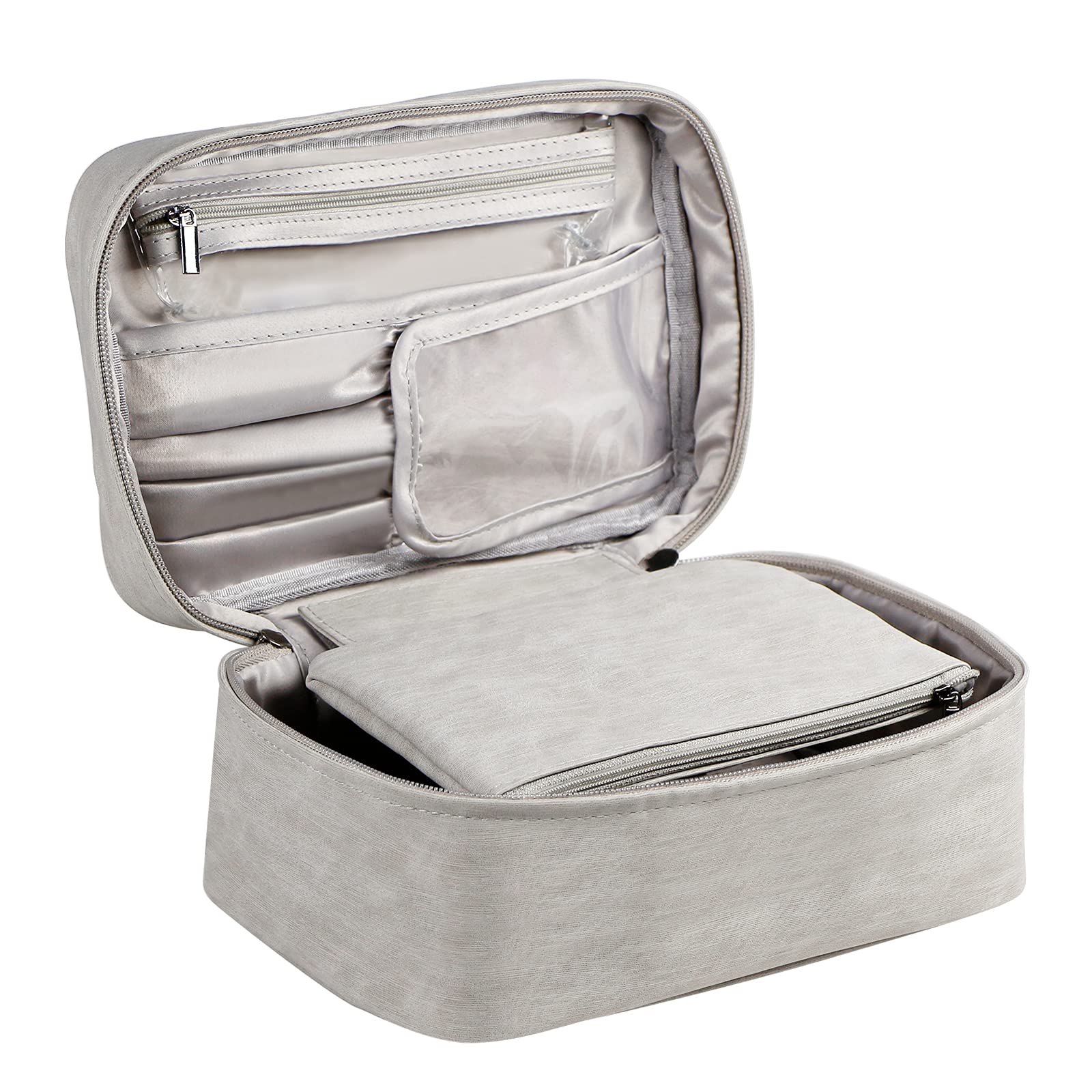 Exerz Bolsa de Aseo y Maquillaje - Neceser de Viaje con Portaescobillas, Resistente al Agua y a Pruebas de Fugas - Organizador de Artículos de Tocador (Gris)