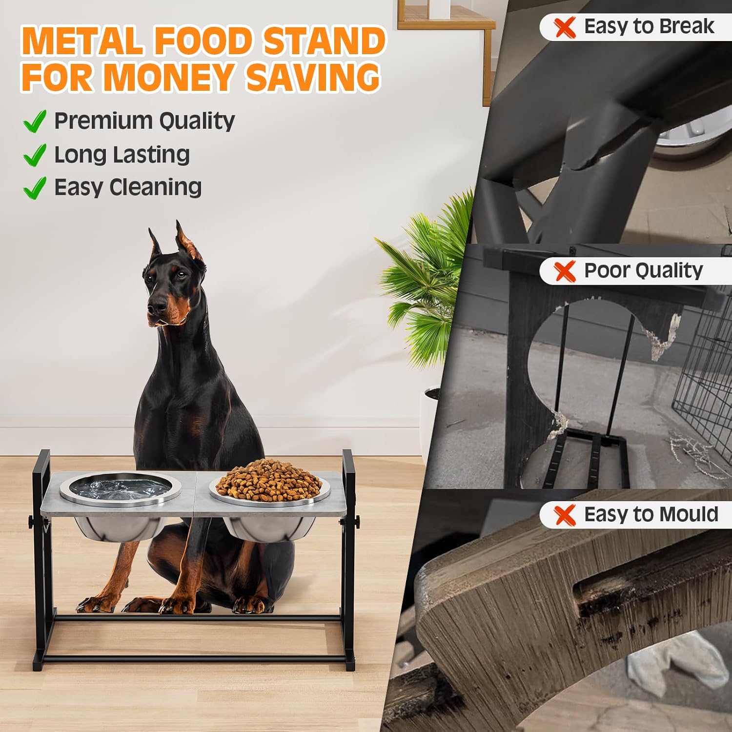 Elevated Dog Bowls for Extra Large Dogs, 4 Height Adjustable Tilted Raised Dog Bowl Stand with 2 Stainless Steel 150 oz Bowls, 16.1" Tall Dogs Bowl Stand Feeder for Giant Breed