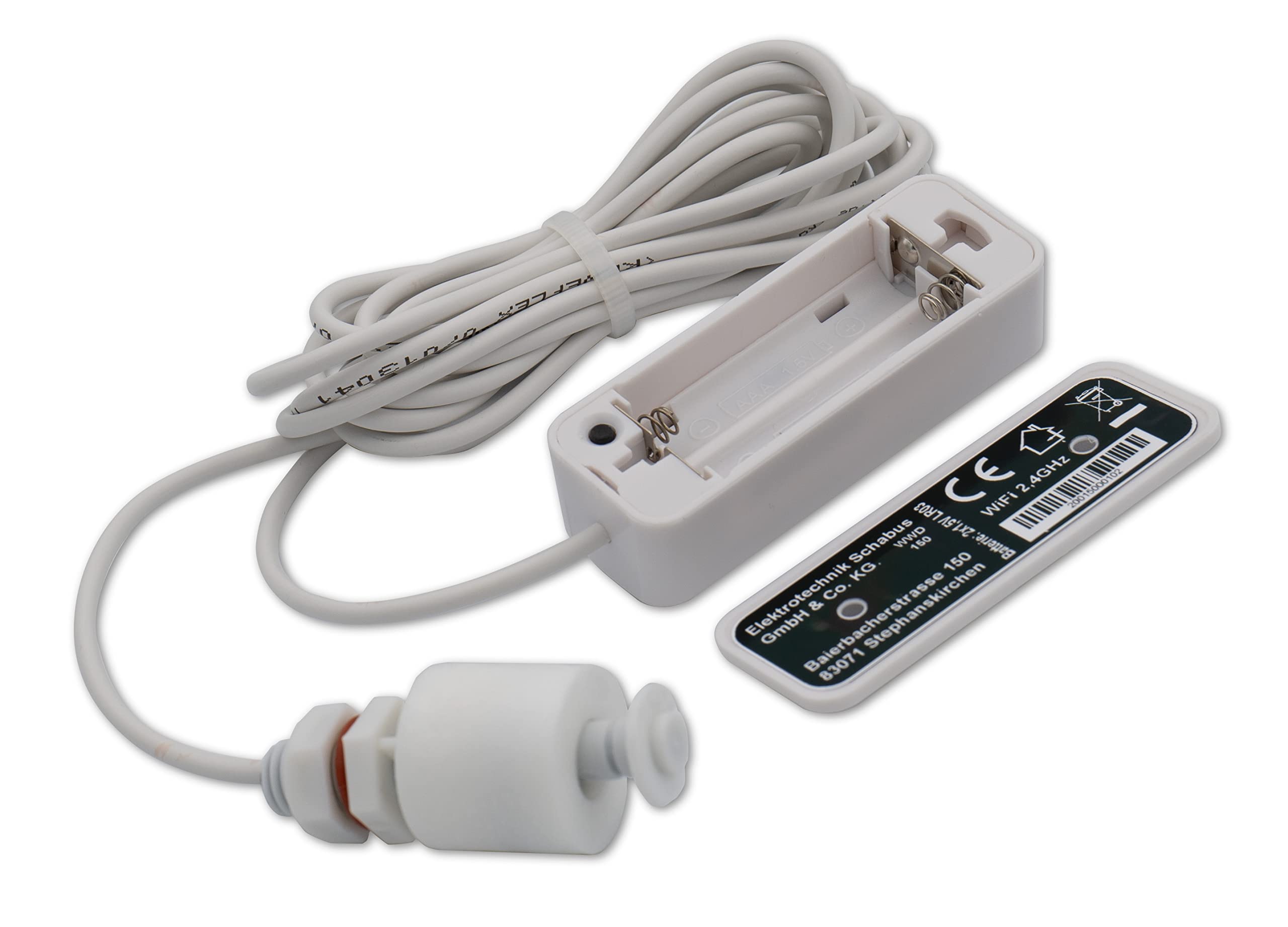 SCHABUS WWD 150 Wireless Water Detecor mit Schwimmerschalter | Batteriebetrieben, Smart-App, 2,4 GHz-WLAN, Minischwimmerschalter, Erkennung ab ca. 4 cm
