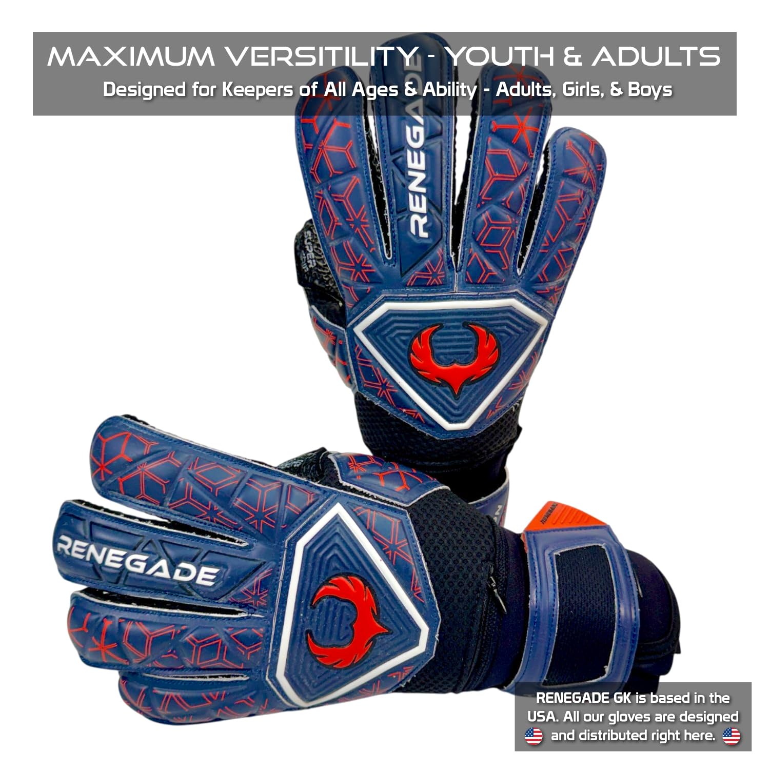Renegade GK Triton Guantes De Porteros con Microbe-Guard (Talla 5-11, 3 Estilos) Pro Protección De Dedos| 3.5+3mm Super Grip |para Terreno Duro | Último Agarre, Protección Y Comodidad | Adulto, Niños