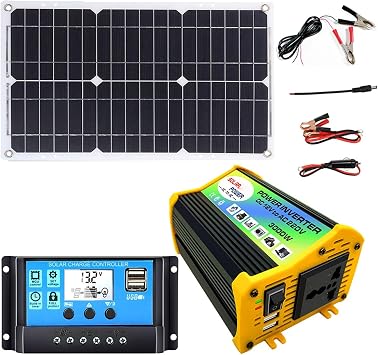 3000W Solar Generator Kit 12V to 110V/220V Intelligent Charging and Discharging Solar Inverter Generator Home Grid System 30A Controller + 18w18v Solar Panel Color Black, Size 12V-220V