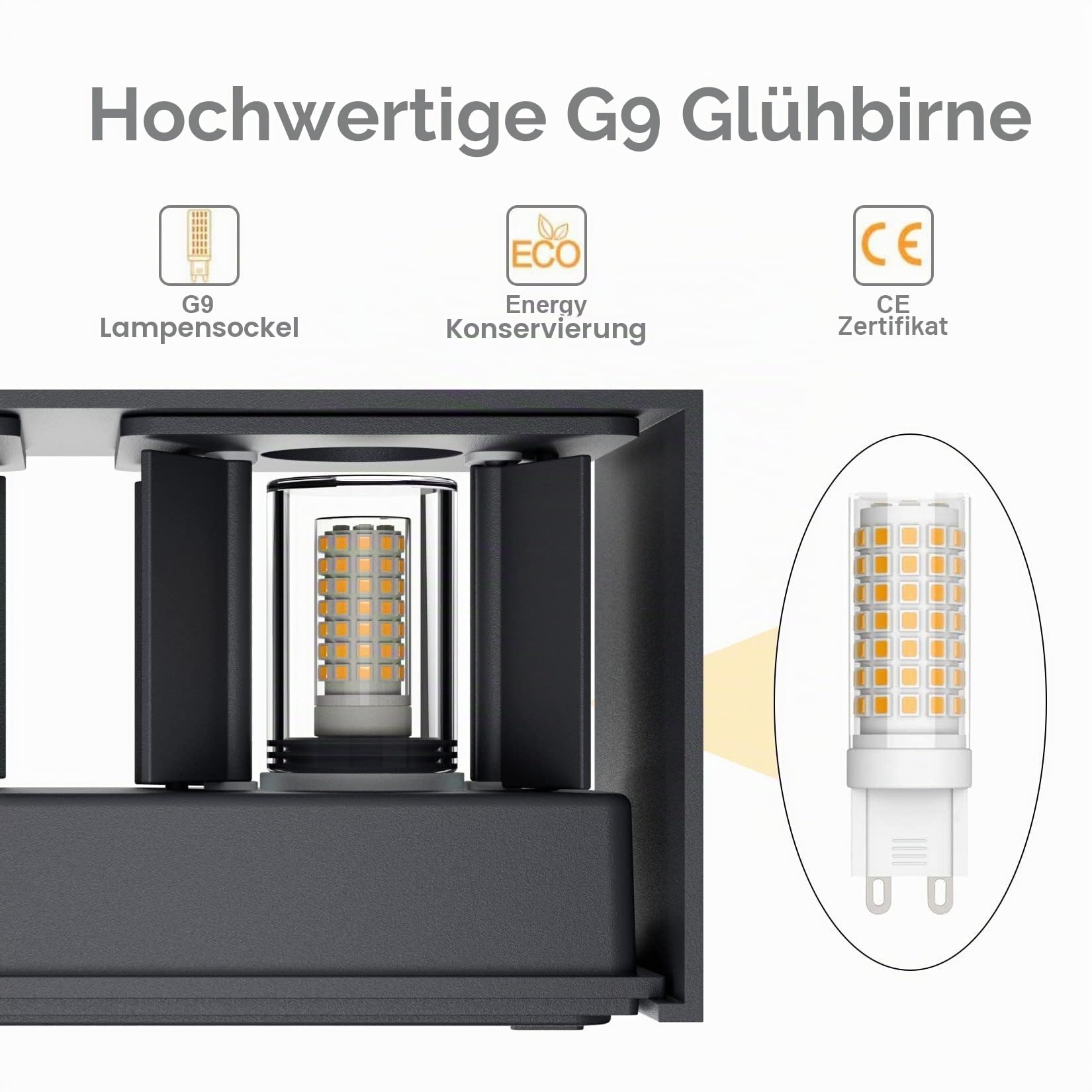 Klighten 2PCS Aussenlampe mit Austauschbarer G9 LED Lampe Warmweiß 3000K, Aluminium LED Wandleuchte Innen/Aussen Einstellbar Abstrahlwinkel aussenbeleuchtung für Wohnzimmer Garten, Anthrazit