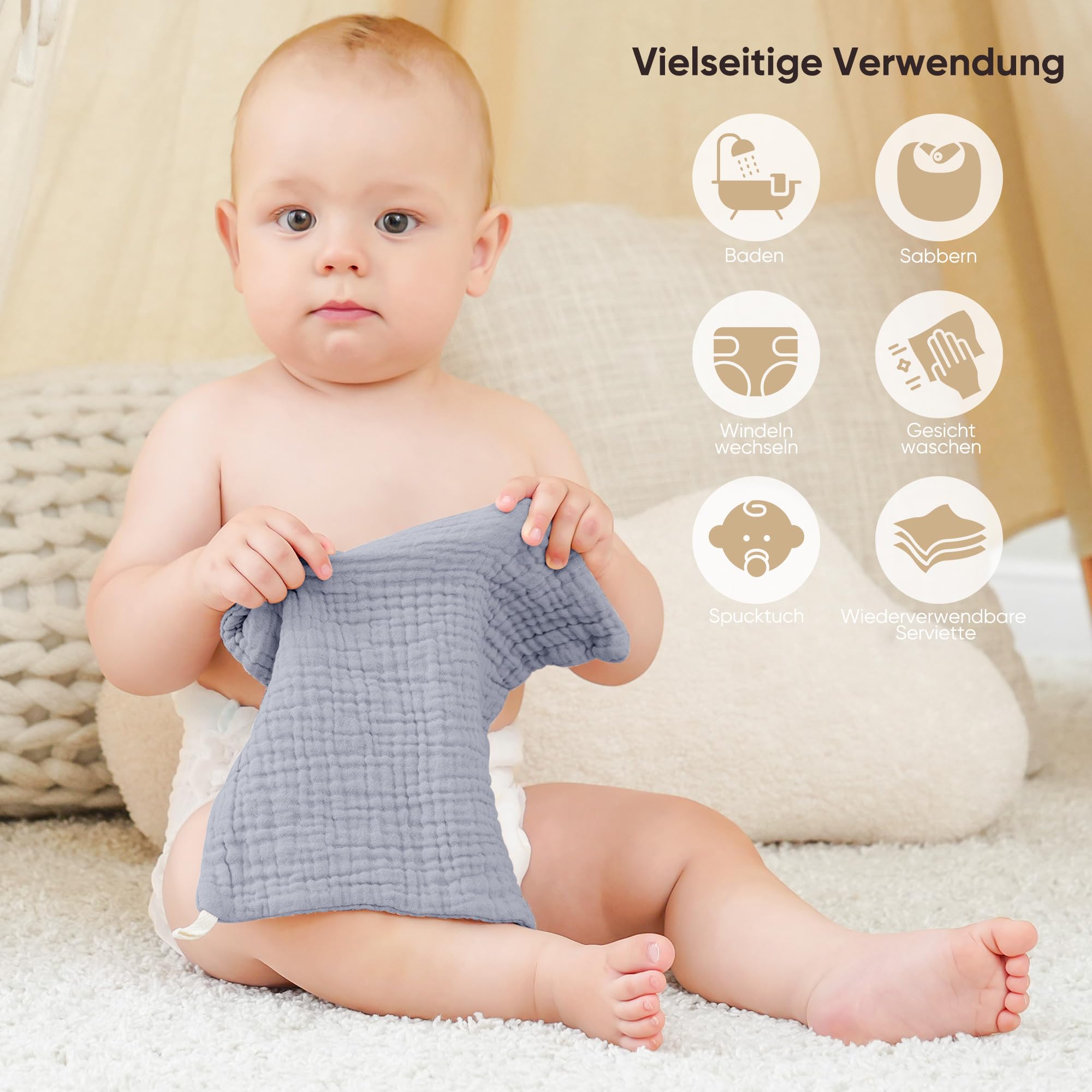 Bearmoss Chusteczki Molton dla niemowląt, 100% bawełna, miękkie ściereczki do ślinu dla niemowląt, oddychające i bardzo chłonne, chłonne ściereczki muślinowe, 10 sztuk, 25 x 25 cm (niebiesko-zielone)
