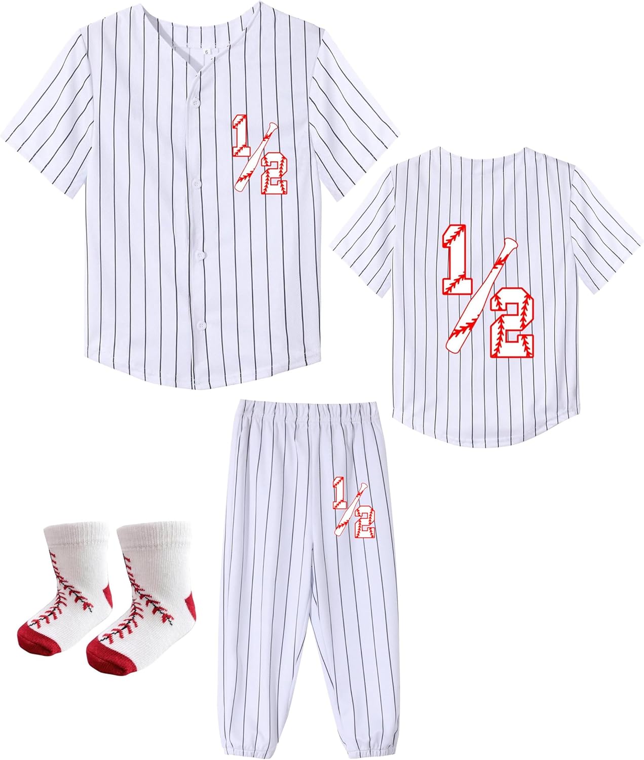 Six Month Half Birthday Baseball Pant Set Baby 1/2 Tee Pants Gift Half Way to One T-Shirt Pant