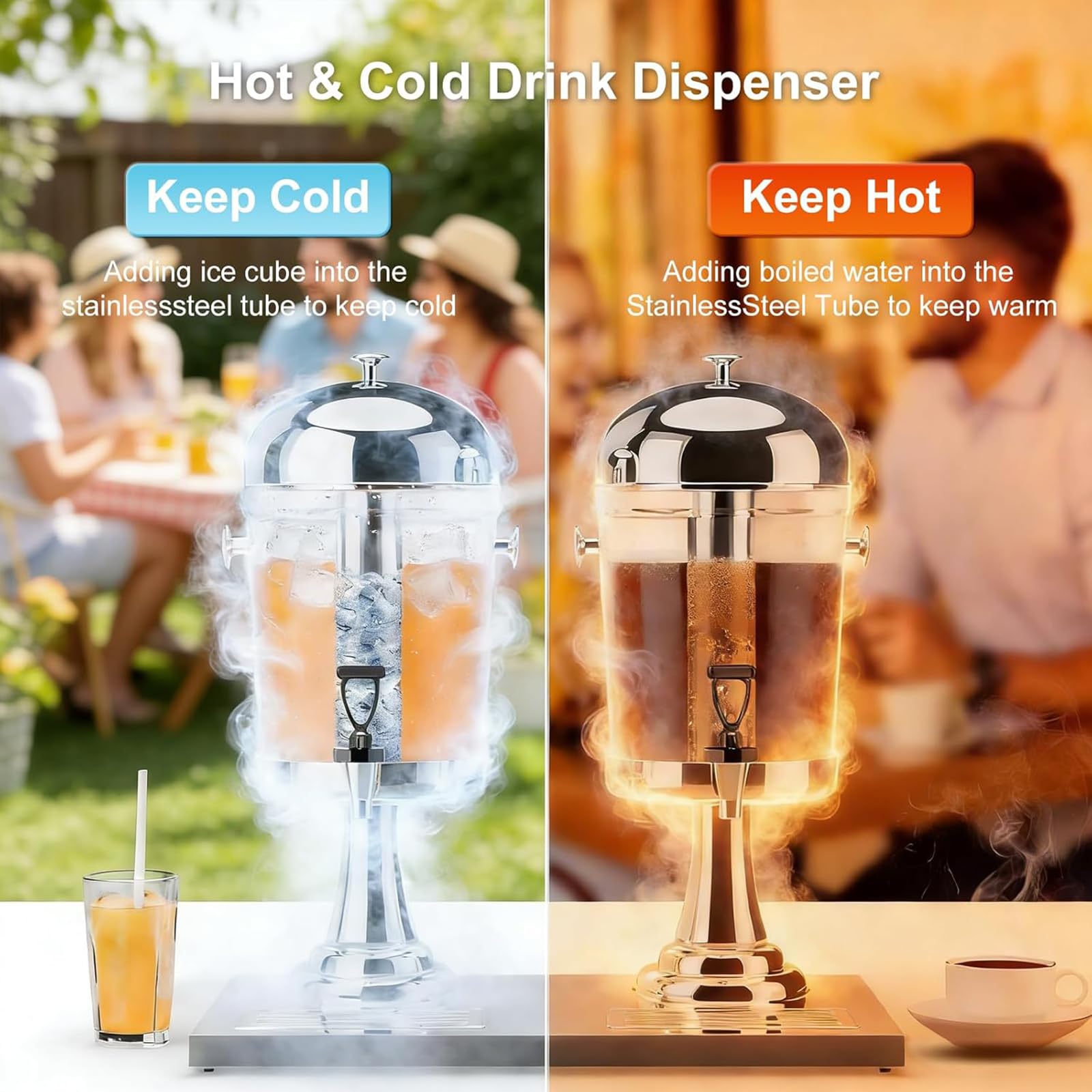 Dispensador de bebidas con grifo, capacidad de 16 L, dispensador de bebidas frías y calientes de acero inoxidable para fiestas, bufés, cafeterías, hogares, incluye bandeja de goteo