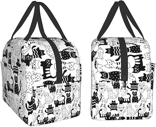 Miniatura 4 de Giwawa Lonchera con diseño de gato negro, con diseño de caricaturas, con aislamiento, para adultos, niños, trabajo, picnic, oficina, viajes al aire