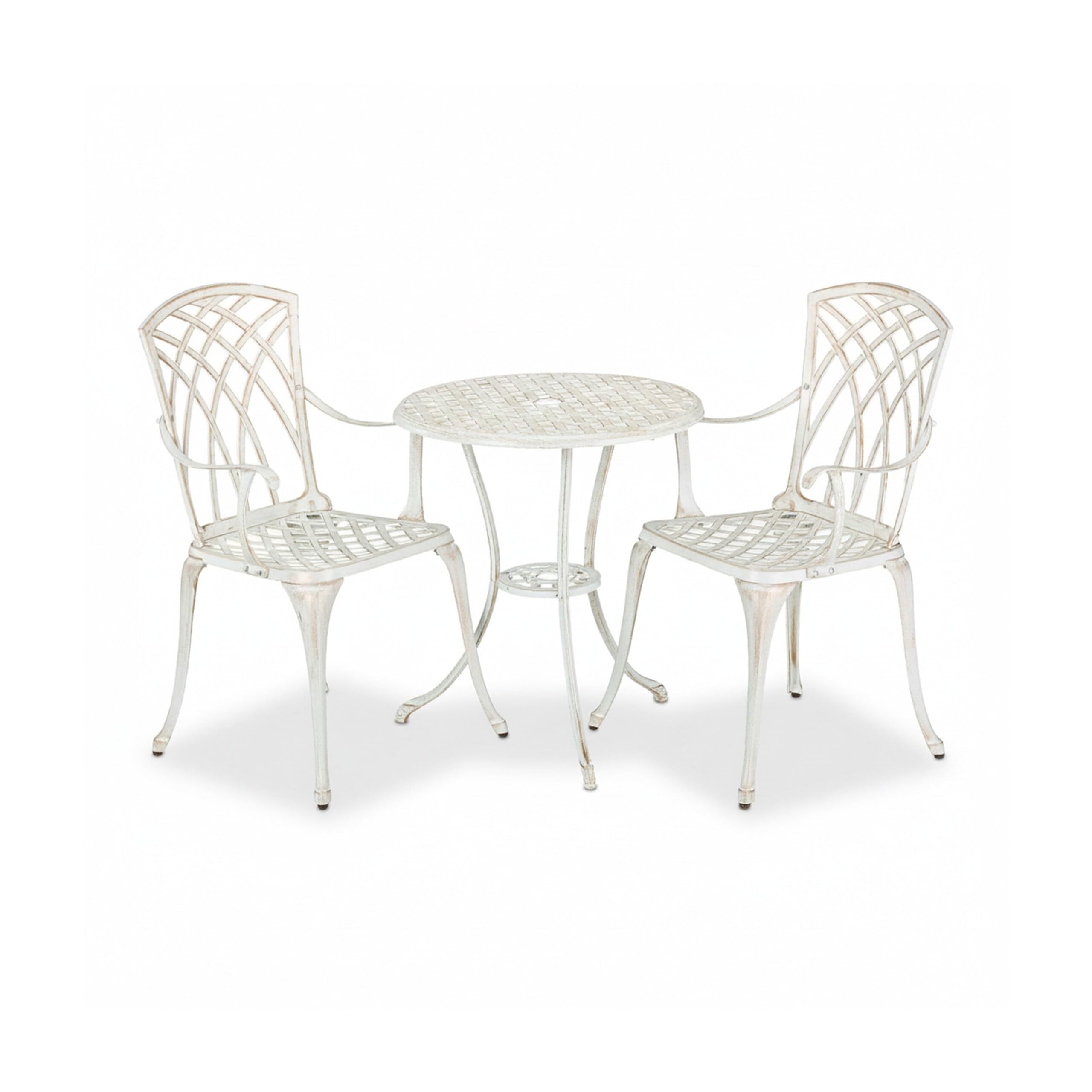 Relaxdays Salon de Jardin pour 2 Personnes, Table avec 2 chaises, Fonte d'aluminium, Design Antique, Blanc et Bronze