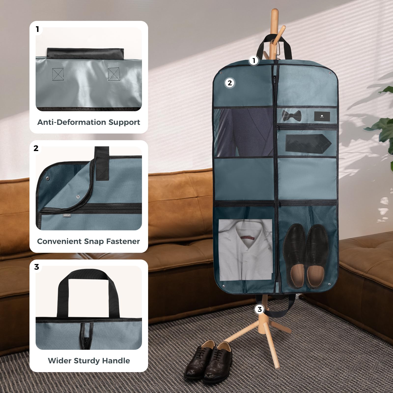 pack all Torba podróżna premium, 109 cm, wytrzymała, wisząca torba na garnitur, składana torba do przechowywania w szafie, pokrowiec ochronny na ubrania, koszule, sukienki, płaszcze (szara)