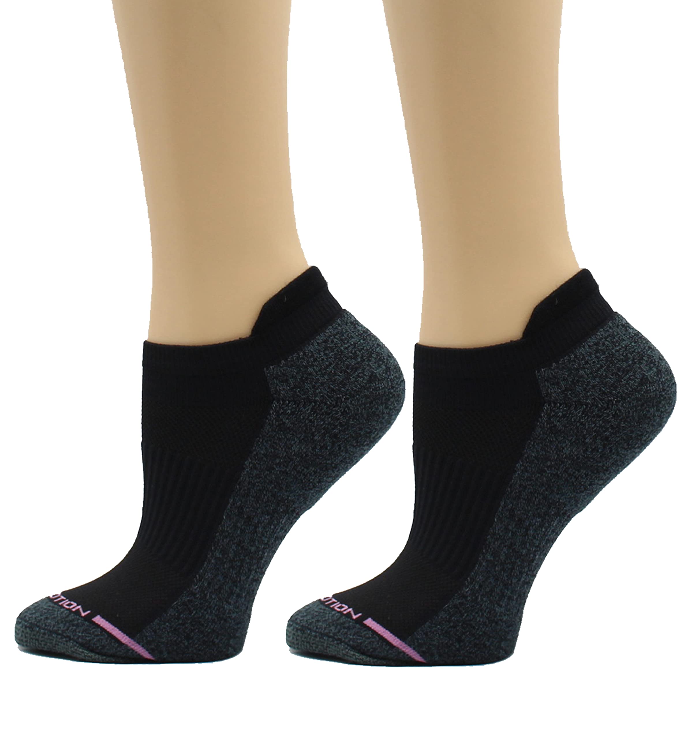 Dr. Motion Womens Ankle Socks 2 Pack, Low Cut Cushioned Compression Running Socks for Women, Arch Support, Seamless Toe