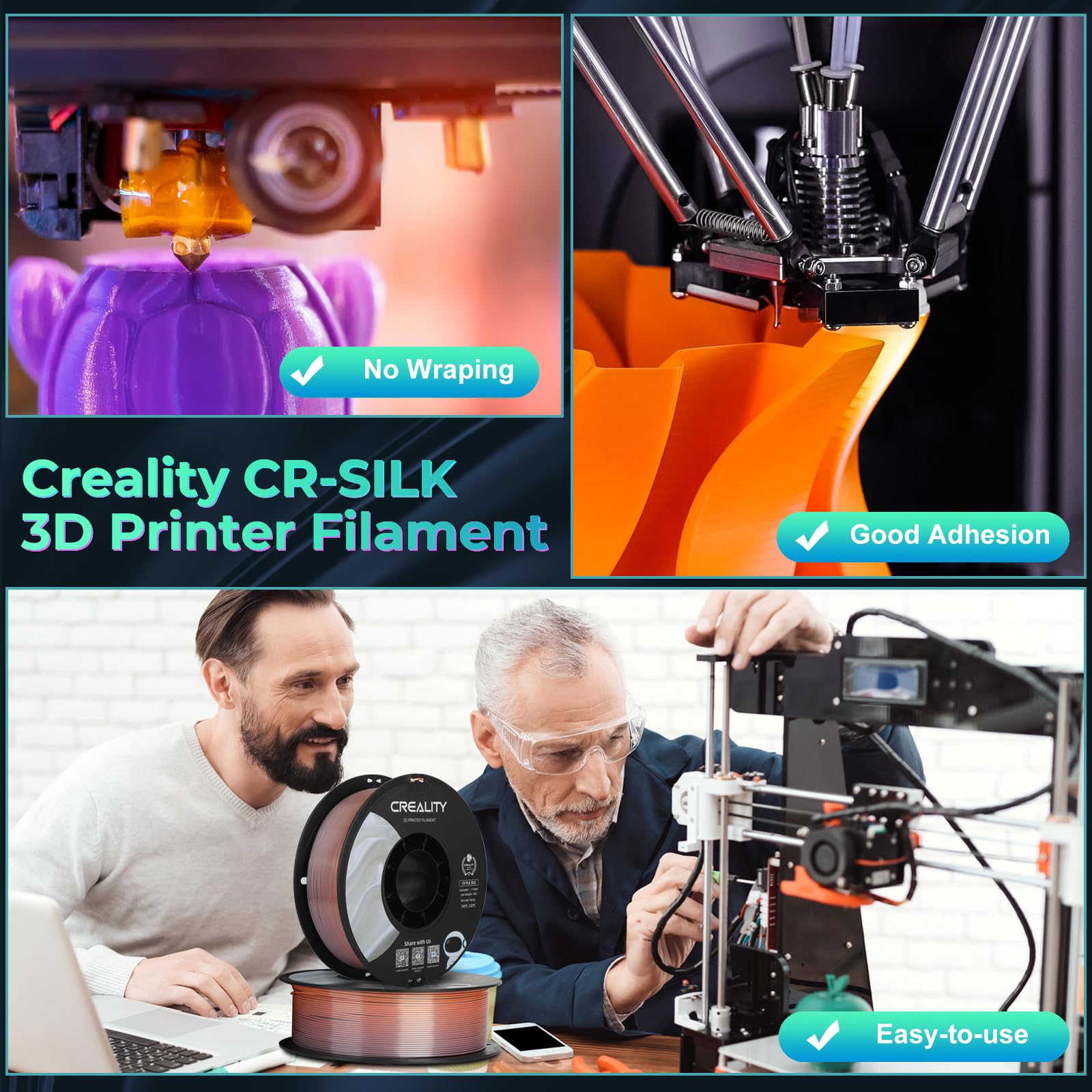 Creality PLA Filamento a Stampante 3D Printer Silk Shiny PLA Filament 1.75mm +/-0.02mm, 3D Printing Filament 1KG/2.2lb (Rosso Oro)