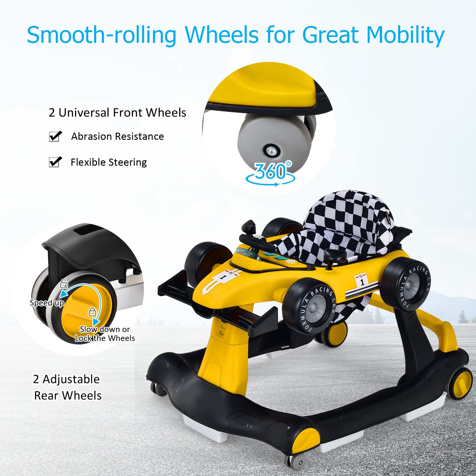 LIFEZEAL 4 En 1 Trotteur Bébé Evolutif 3 Hauteurs - Chariot Marche Pliable Avec Musique Et Lumières