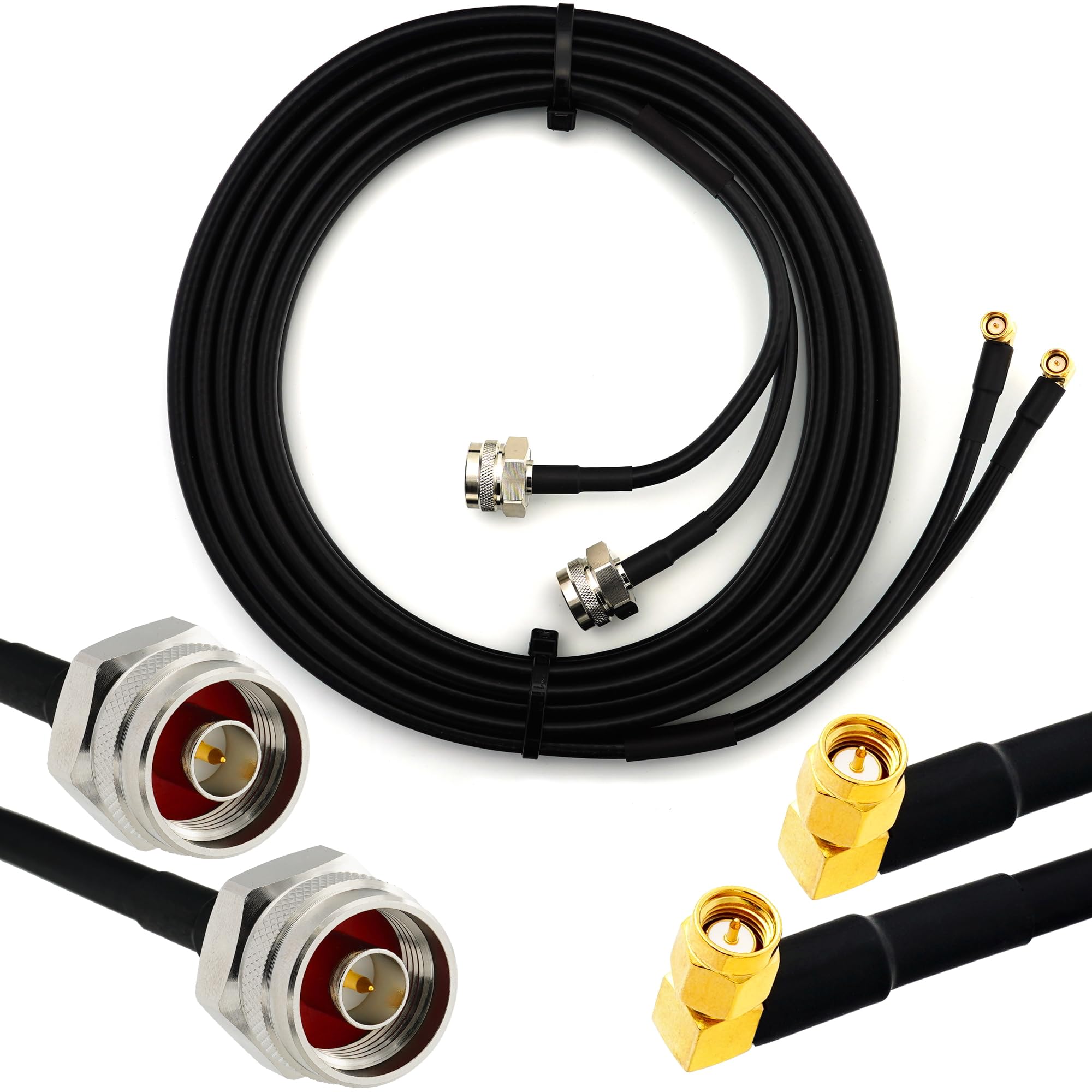 3m SMA Male Right Angle 90 Degree to N Male Hex/Knurl Head Twin Coaxial Cable – HF-240 (LMR240 equivalent) Bare Copper Double Extension Coax – LTE GSM 4G 5G Mobile Router Antenna