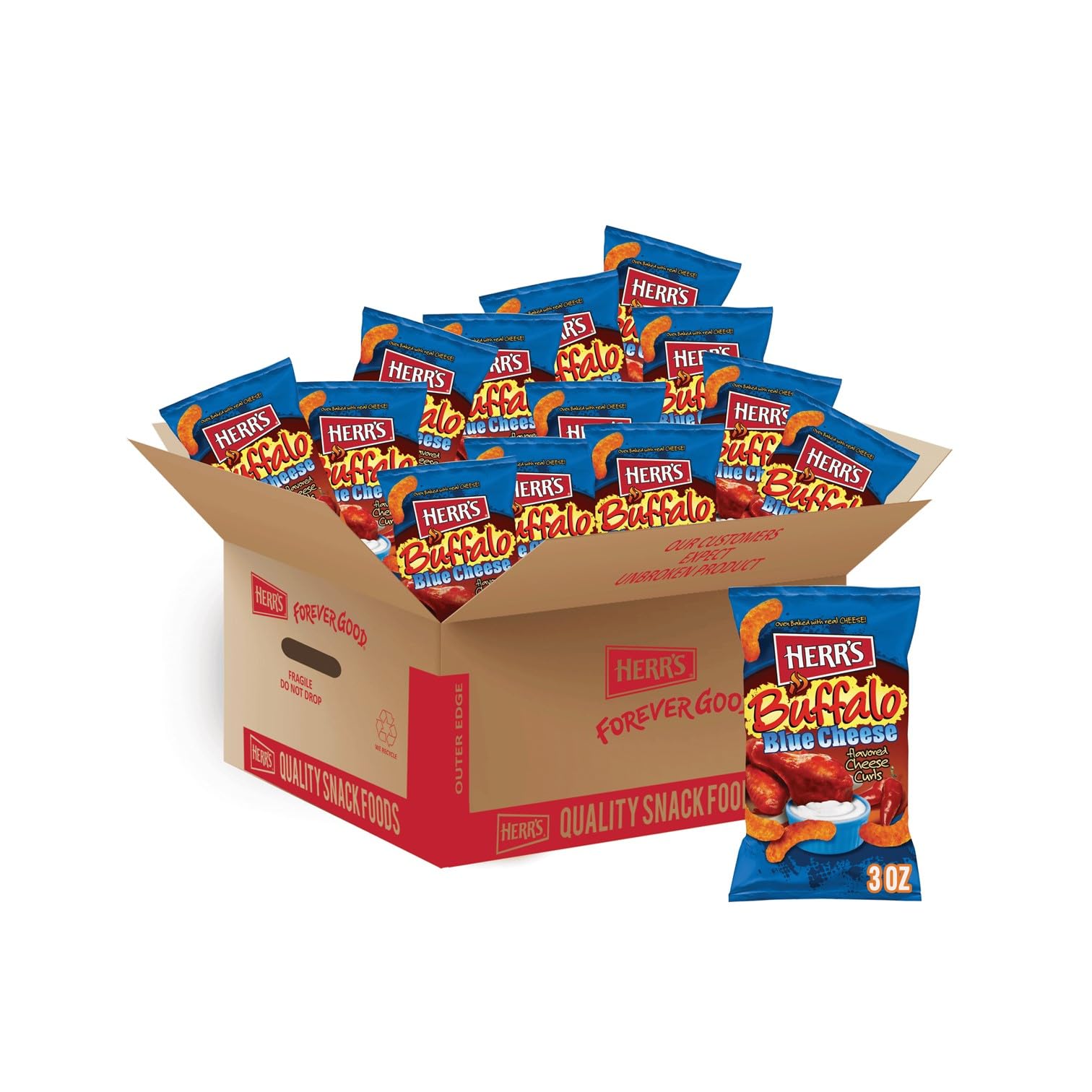 Herr's Buffalo Blue Cheese Flavored Cheese Curls Puff Snack 12 x 198 g