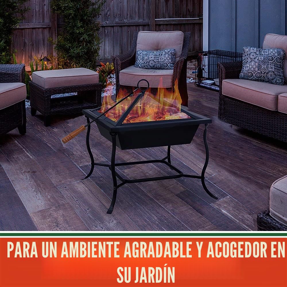 Gardebruk Brasero para Leña 45x45cm Hoguera Exterior Tapa y Atizador Pozo de Fuego Chimenea Jardín