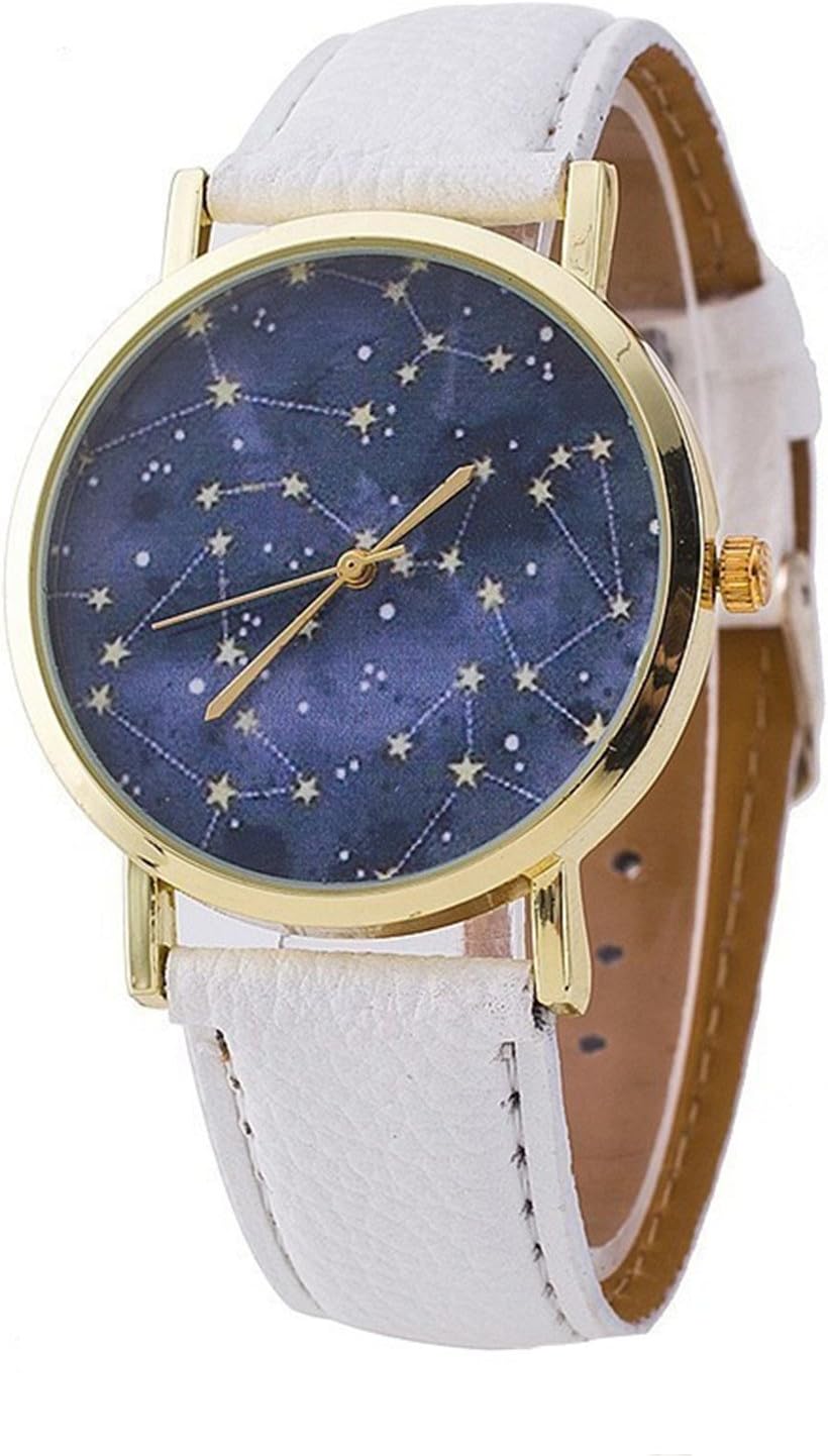 Constellations Stars Print Unisex Leather Quartz Watch - White Gold