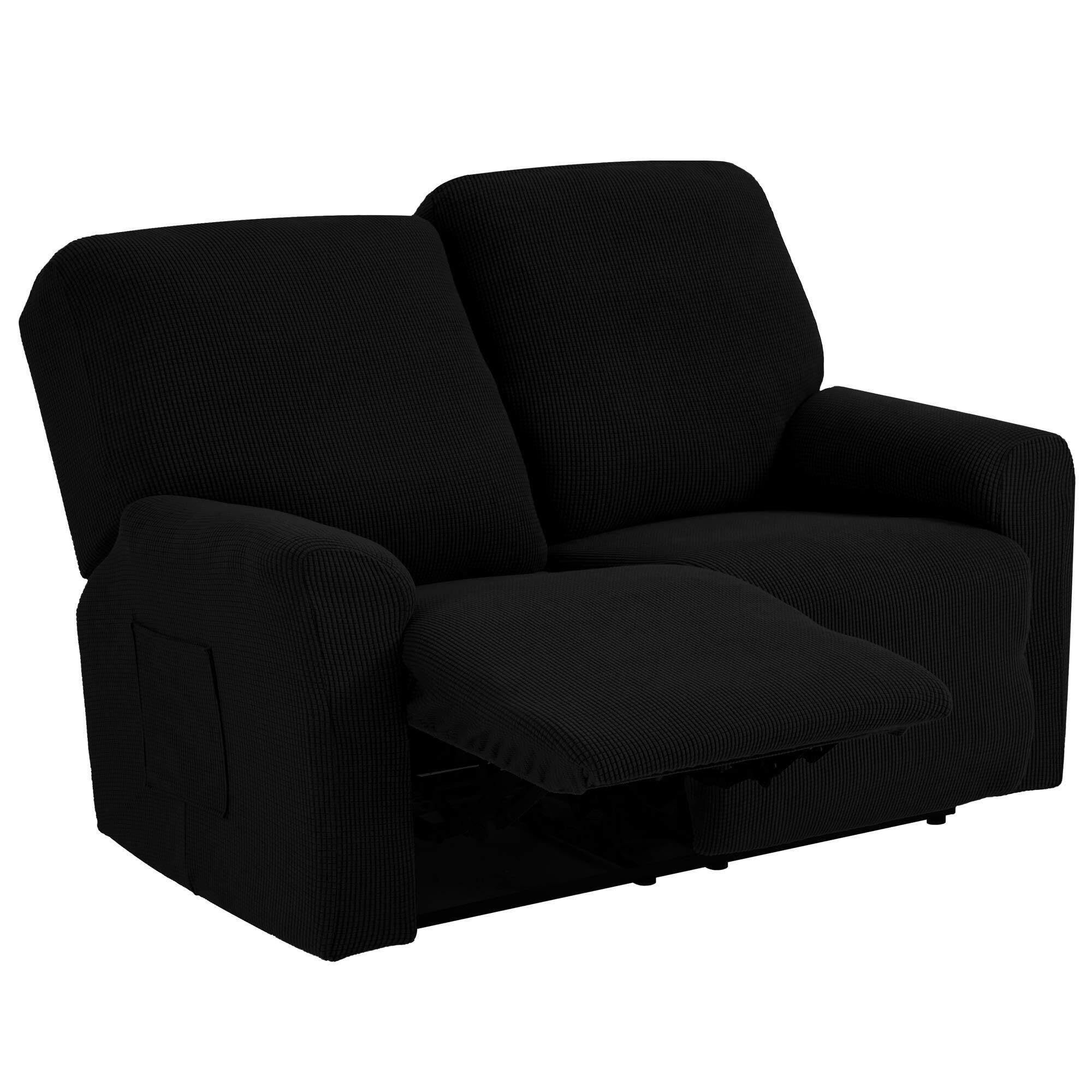 Housse de canapé 1 place extensible noire avec 2 coussins : protection efficace de meubles