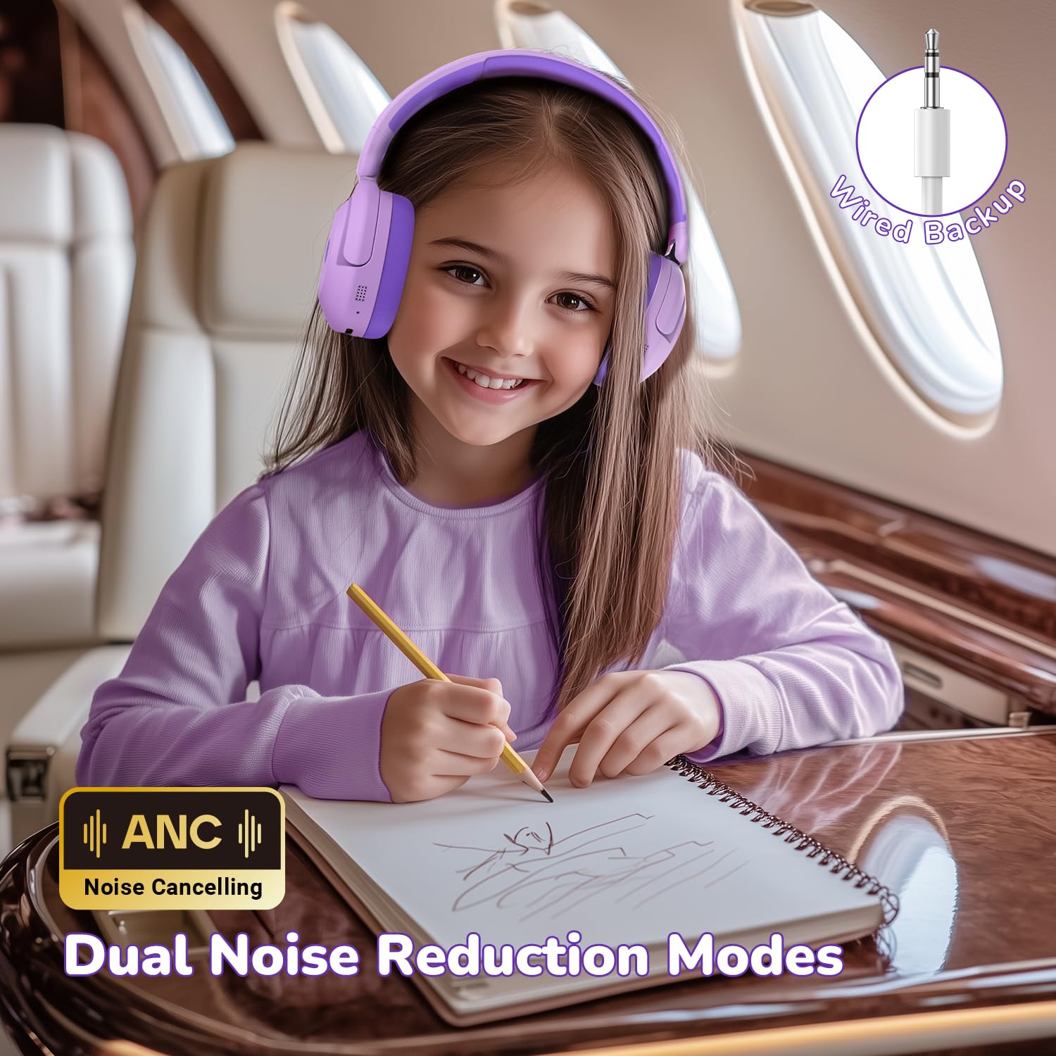 iClever BTH20 Cancellazione Attiva del Rumore Cuffie per Bambini, 60 Ore di Riproduzione, Ricarica Rapida di Tipo C, Volume Sicuro 80 dBA, Bluetooth 5.4, Cuffie per Bambini Wireless