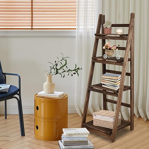 Miniatura 2 de Babion Estantería de escalera de 4 niveles, estantería inclinada industrial, estantería de madera con marco estable, estante de almacenamiento para