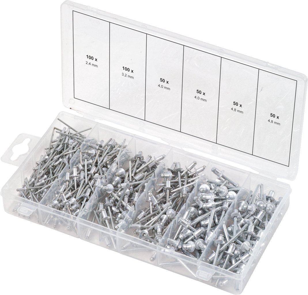 KS TOOLS 970.0150 nitów zrywalnych, każda skrzynka asortymentowa 100 x 2,4/3,2/4,0/4,8 mm