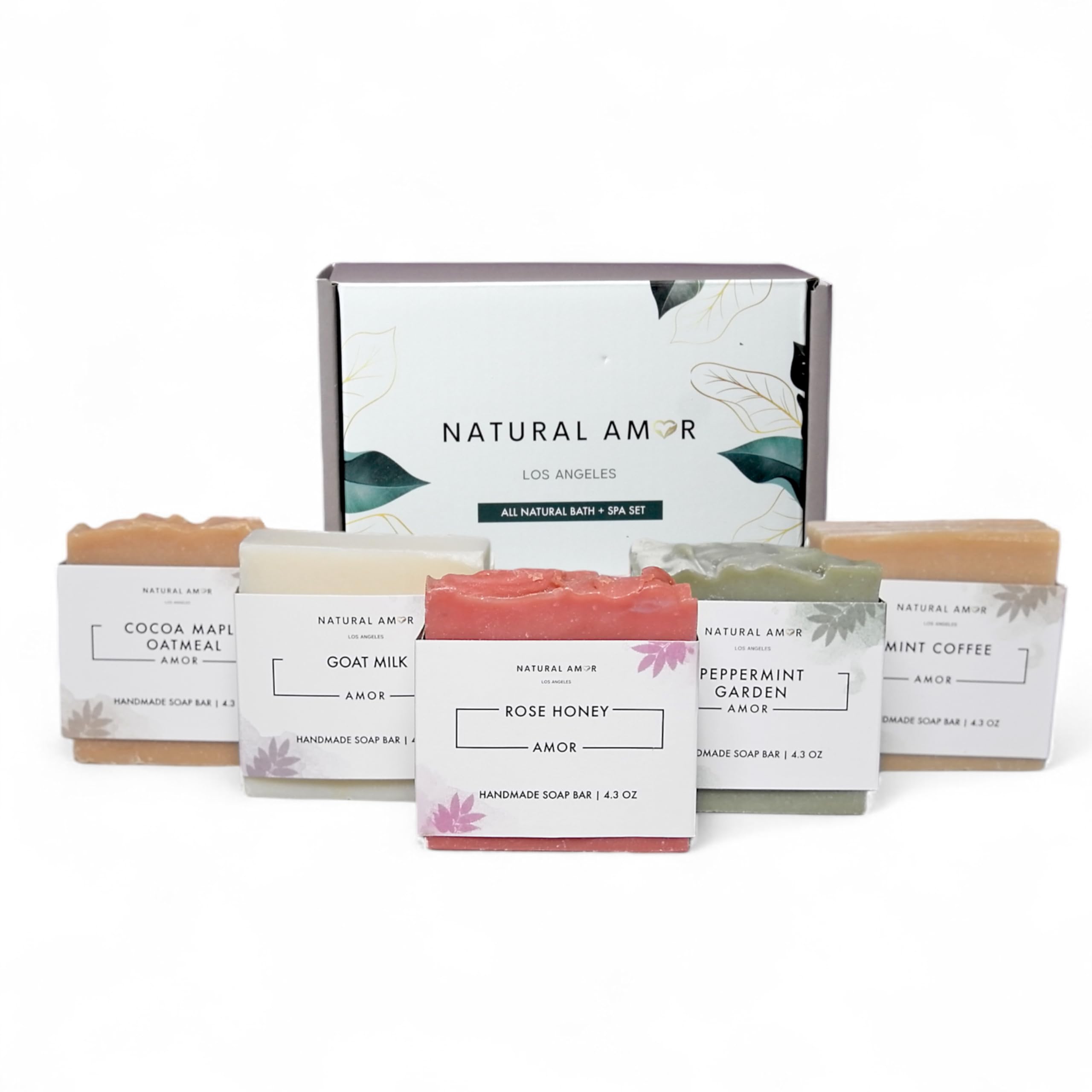 Natural Amor All Natural Bar Soap Set (5 Pack), Shea Butter Enriched, Gentle Bar for All Skin Type, Essential Oils Scented, Handmade Soap Gift Set For Women & Men
