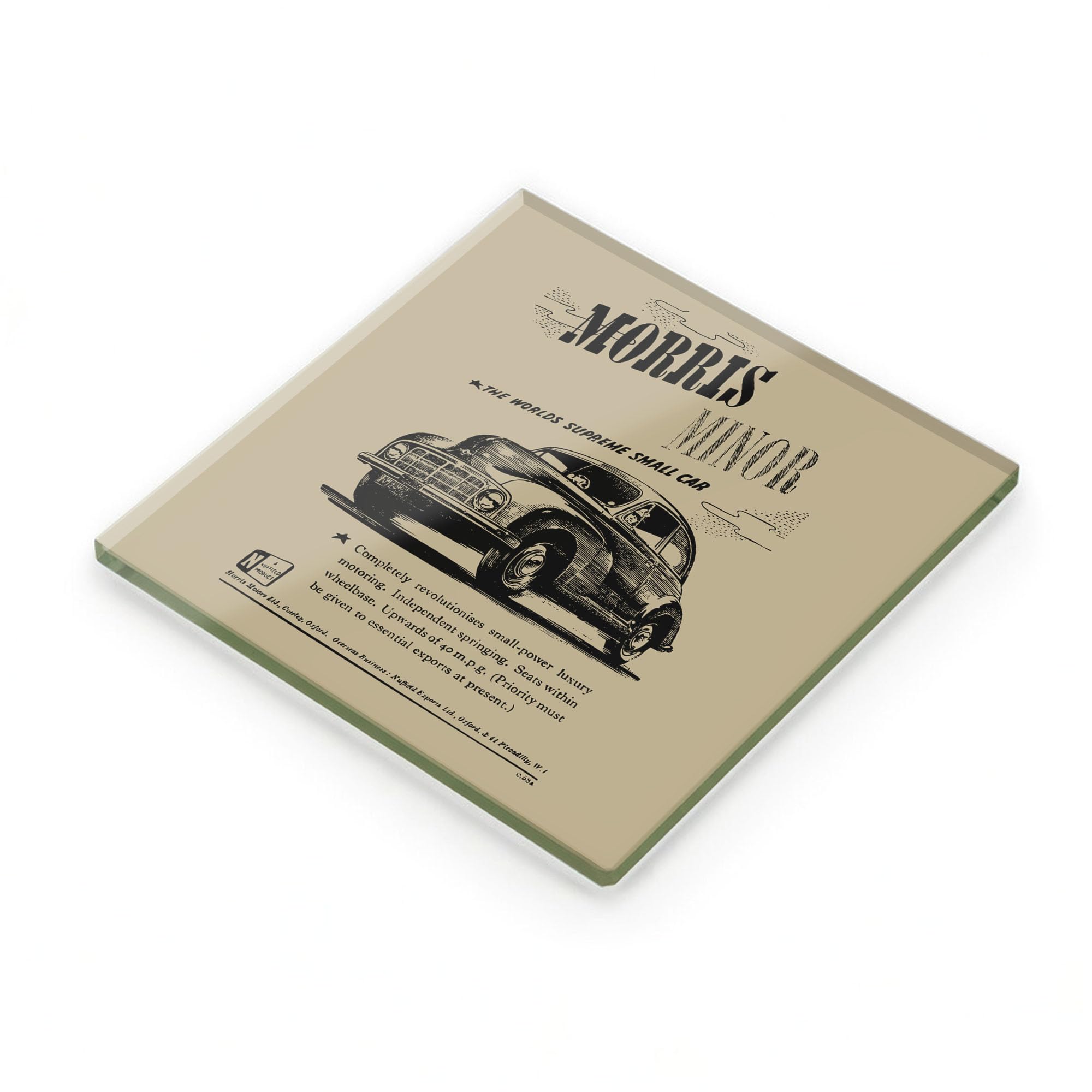 Morris Minor Glass Coaster Set Classic Advert British Car Gift OFFICIAL LICENCED PRODUCT (1, Gift Box Packaging)