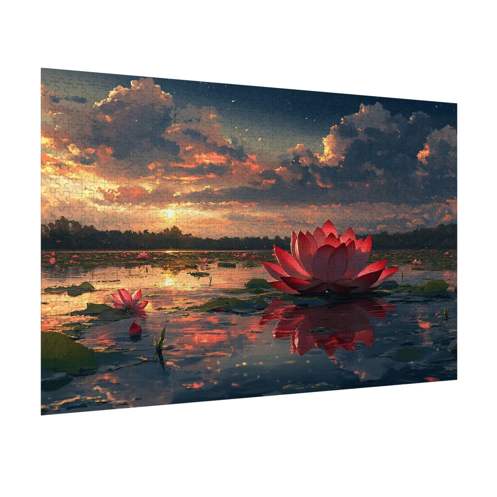 Puzzle 1500 sztuk lotosu trudne drewniane puzzle, n-417 | Niemożliwe wyzwanie, inteligentna gra zręcznościowa, gry logiczne dla całej rodziny, pomysł na prezent, zachód słońca