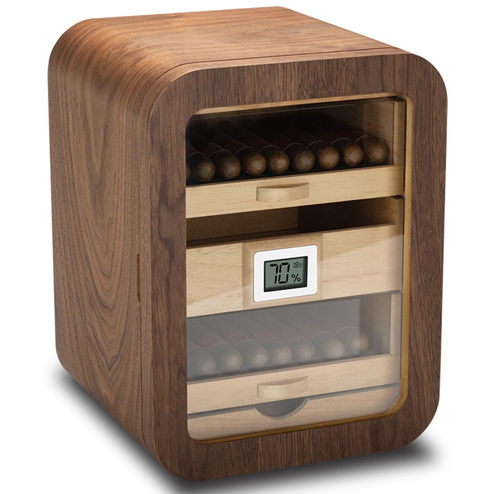 Cave A Cigare,Humidor Cigare & Boîte À Cigares Fenêtre Hautement Transparente (Surveille Températures/Humidité),pour Utilisation sur Bureau dans des Études Ou Bureaux WithoutSkylight