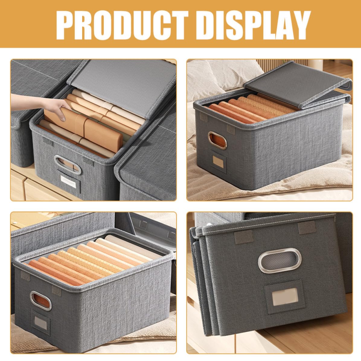 OUNONA Contenitore Portaoggetti e Lino Pieghevole Coperchio, Organizer per Armadio Grande Capacità per Vestiti e Coperte, Design Semplice e Pratico
