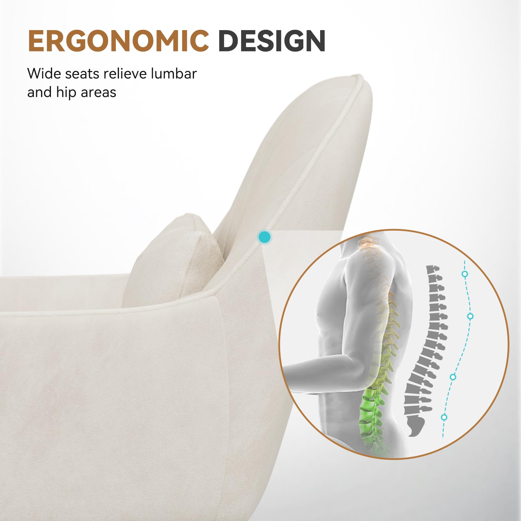 Homeoffice Stuhl, SamtStuhl mit Kopfkissen, 360° drehbar Höhenverstellbar Bürostuhl ergonomisch, Schminkstuhl Drehstuhl，für Arbeitszimmer Schlafzimmer,bis 120kg belastbar Beige