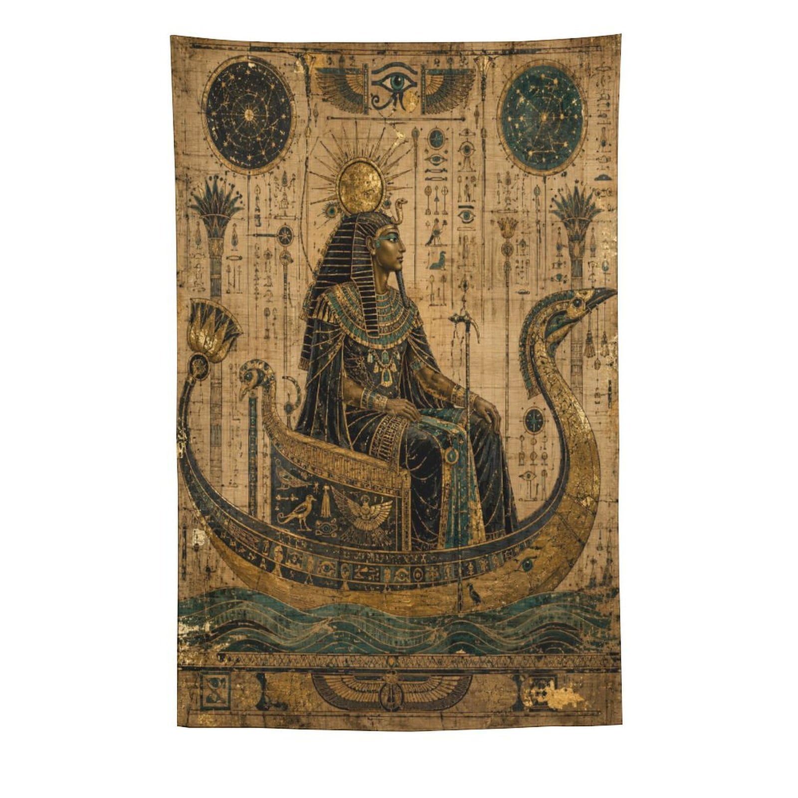 W7C8U2X3 Egyptian Pharaoh Boat Wall Tapestry, Symbolist Art, Entryway