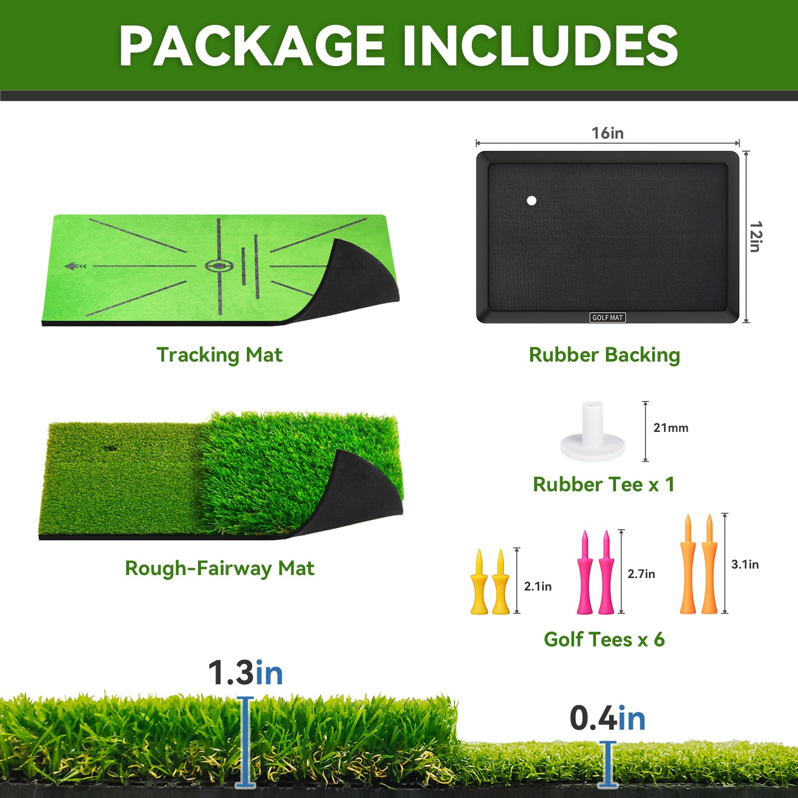 Golf Mat, Practice Outdoor Indoor for Training Chipping Show Swing Path, Hitting Turf Mat with Rubber Backing,Golf Accessories,Gifts for Men/Dad/Husband