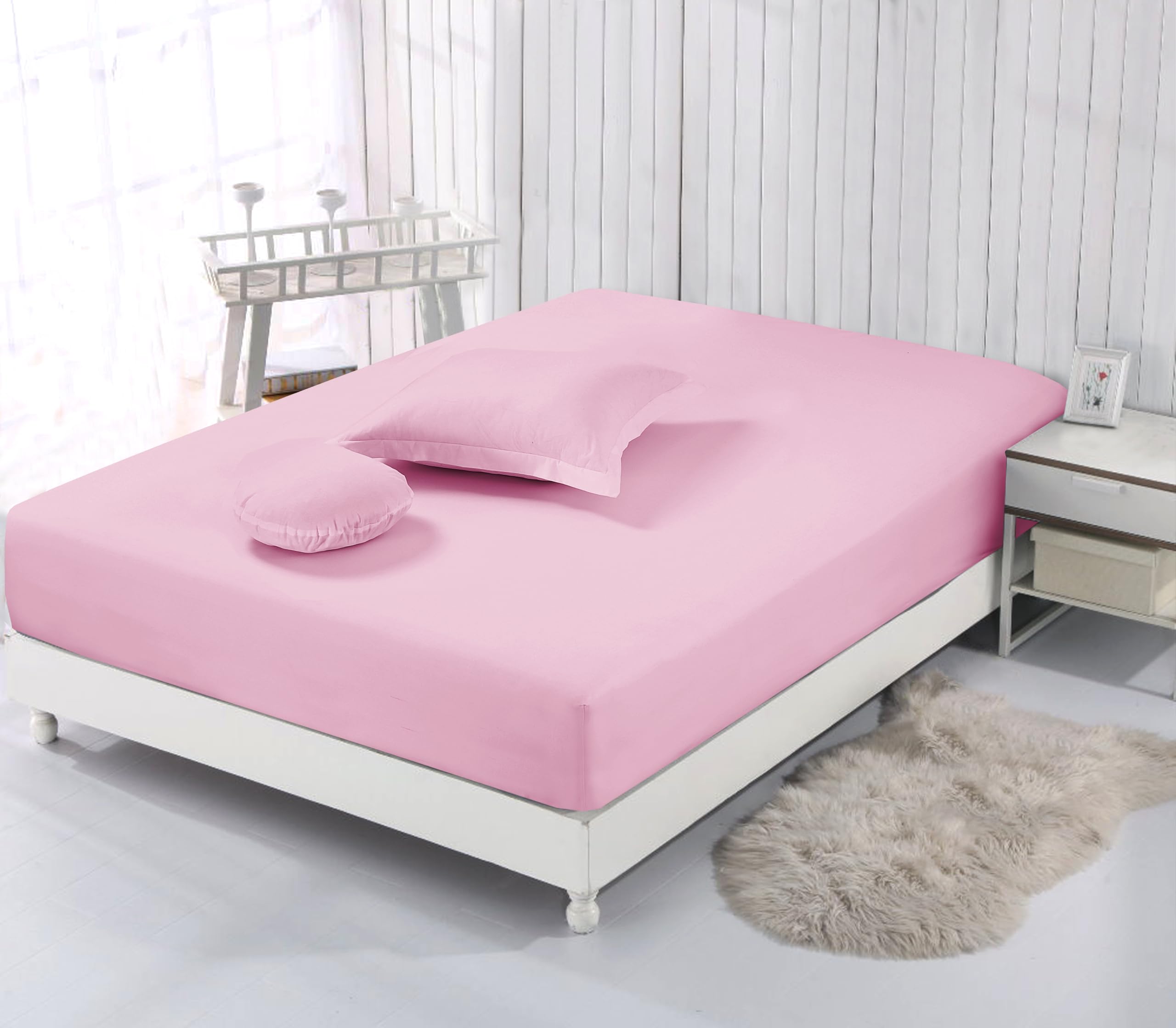 VISION Lenzuolo con angoli matrimoniale, 2 persone Kingsize, 200 x 200cm con altezza da 30cm, Rosa, 100% Cotone