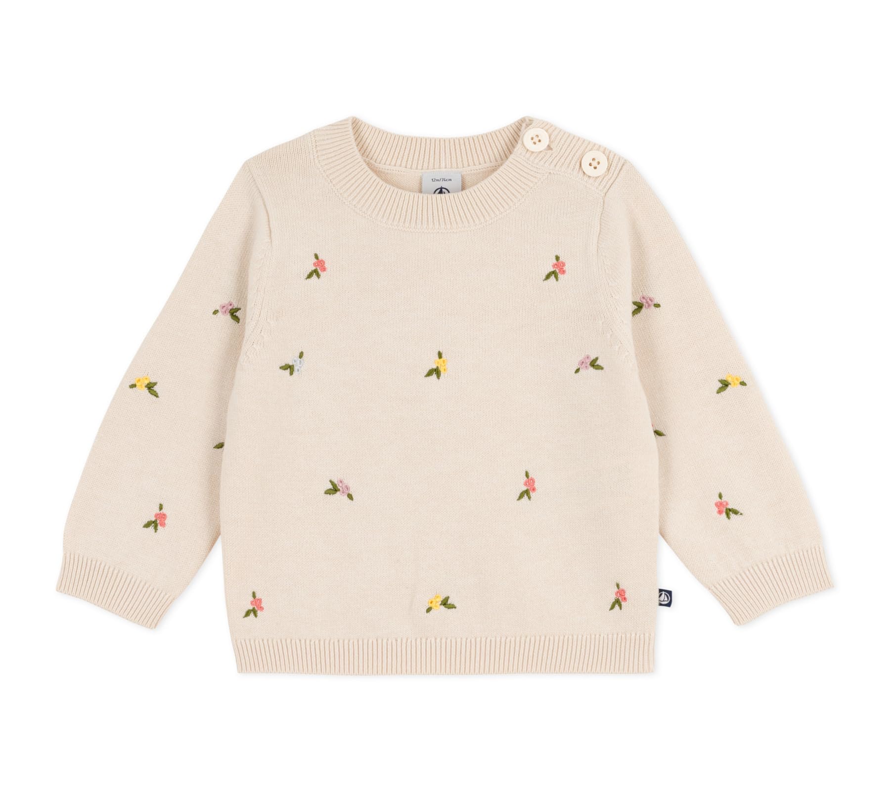 Petit Bateau Sweter dziecięcy z wełny i bawełny z haftowanymi kwiatami