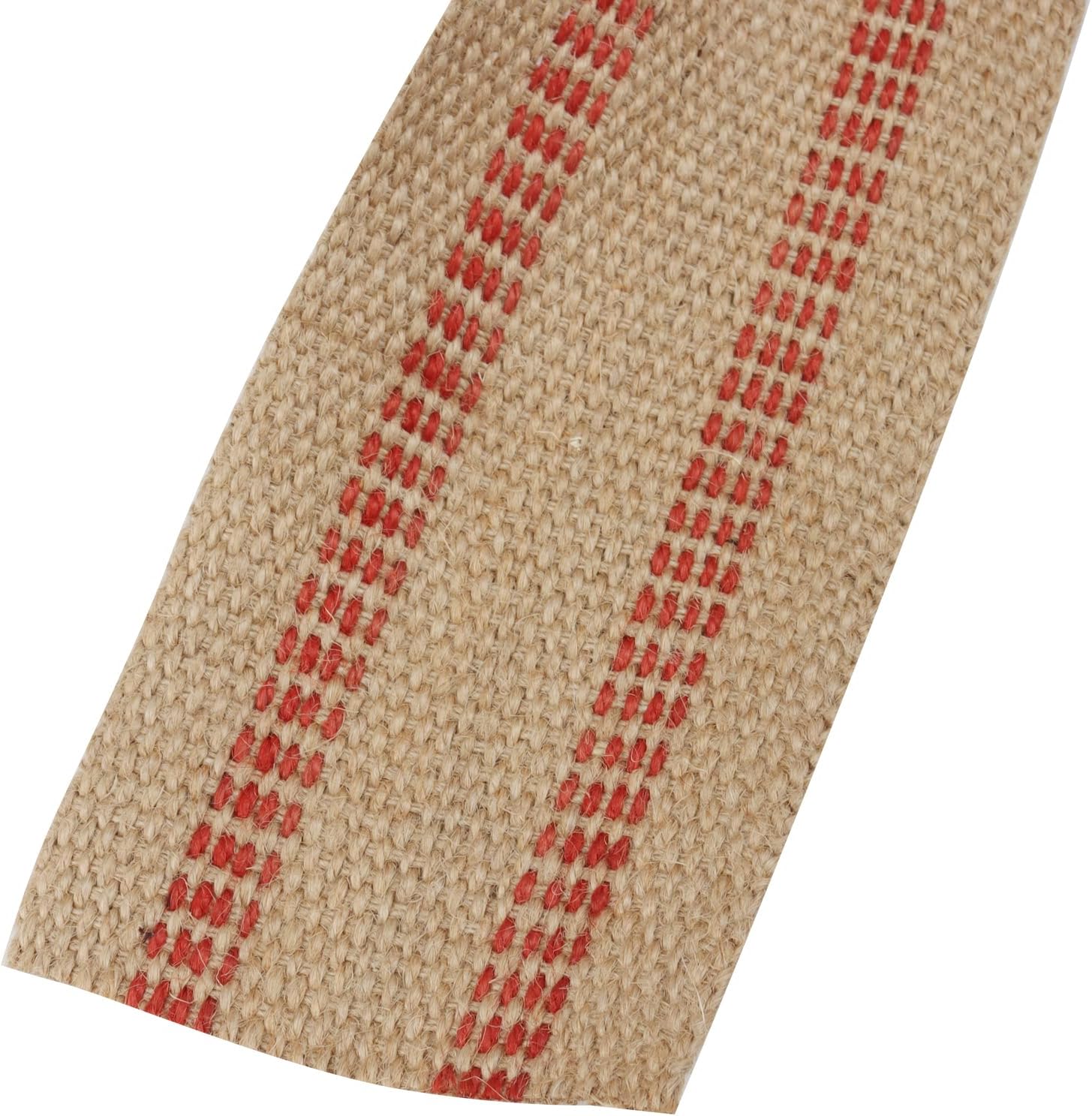 3.5 Inch x 33 Yards Jute Webbing, 9cm x 30m Jute Webbing Tape with Red Stripes for Crafts Decorations