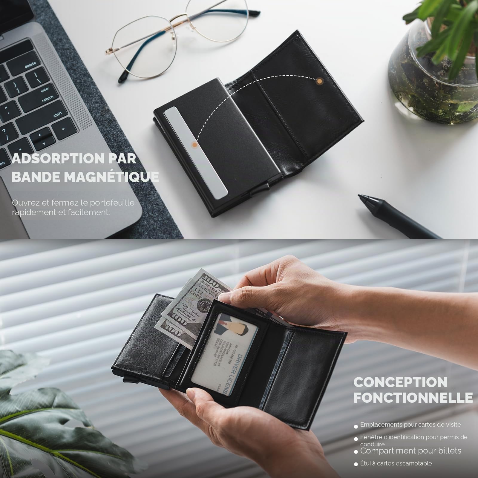 VULKIT Porte-Cartes de Crédit Homme Porte Carte Bancaire en Cuir RFID Portefeuille Pop Up avec 3 Emplacements for Cartes & Billets…