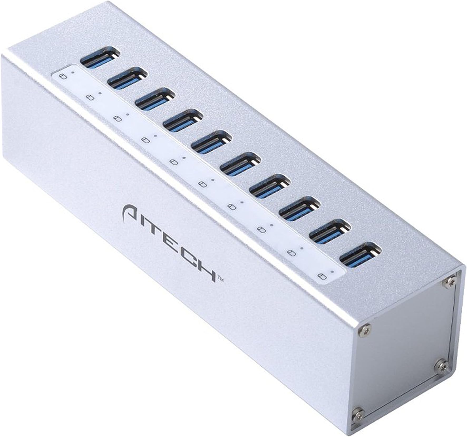 [For Apple Design] AITECH USB 3.0 10 Ports Hub with 12V4A Power Adapter (VIA VL812 Rev B2 Chipset and updated firmware v9081)-Silver