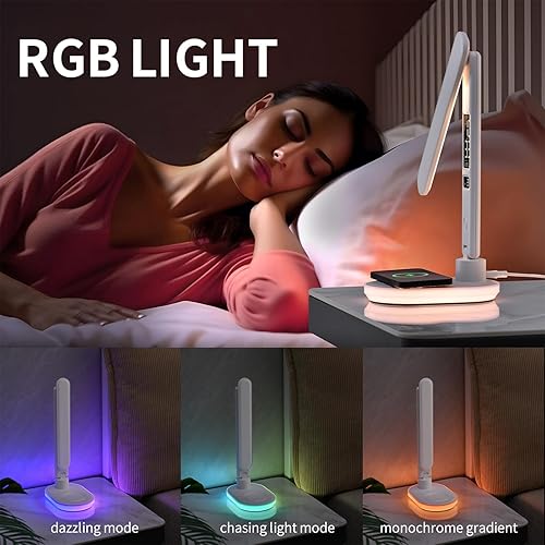 Miniatura 2 de Lámpara de escritorio LED con carga inalámbrica QI de 10 W, lámpara de mesa Flexo con 3 colores y 5 niveles de brillo con función de carga, USB,
