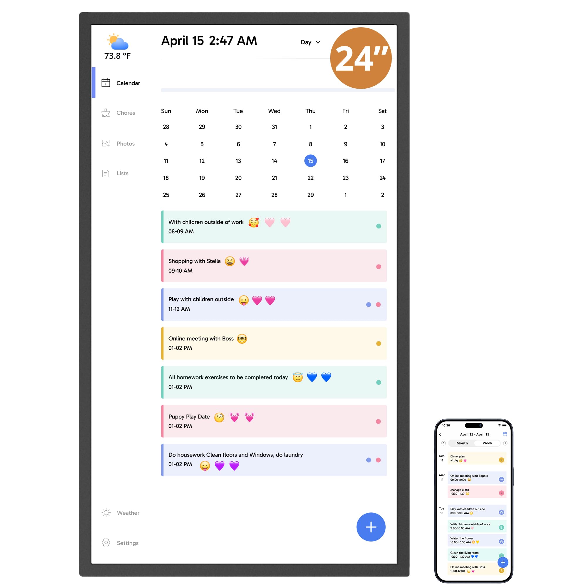 Dragon Touch 24" Digital Calendar Chore Chart – 1080P Full HD Interactive Touchscreen, Smart Family Planner, Hearth Display Digital Calendar Wall &