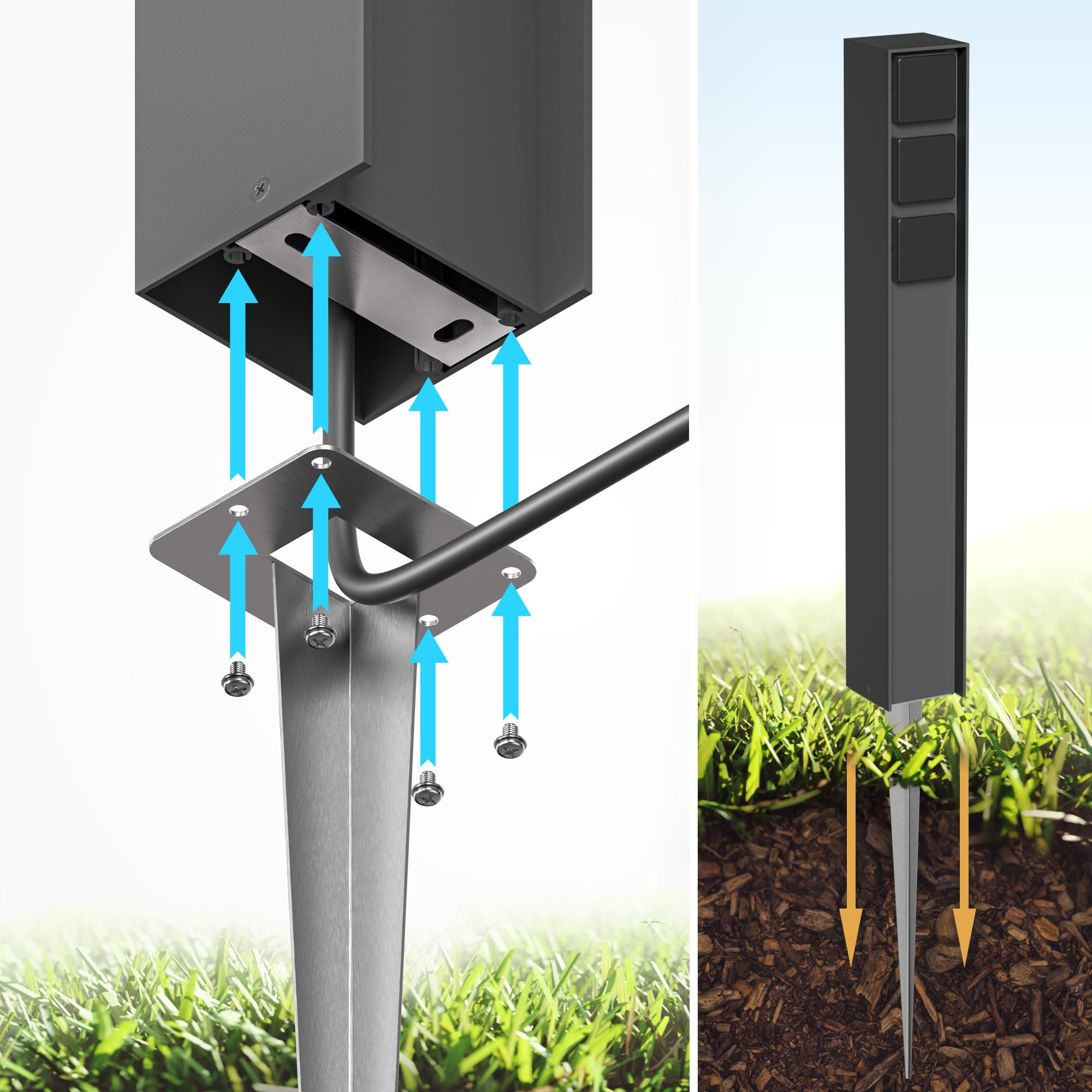 ledscom.de Garten-Steckdosen-Säule PODEL mit Erdspieß für außen, IP44, 3-Fach, anthrazit, eckig, 60cm