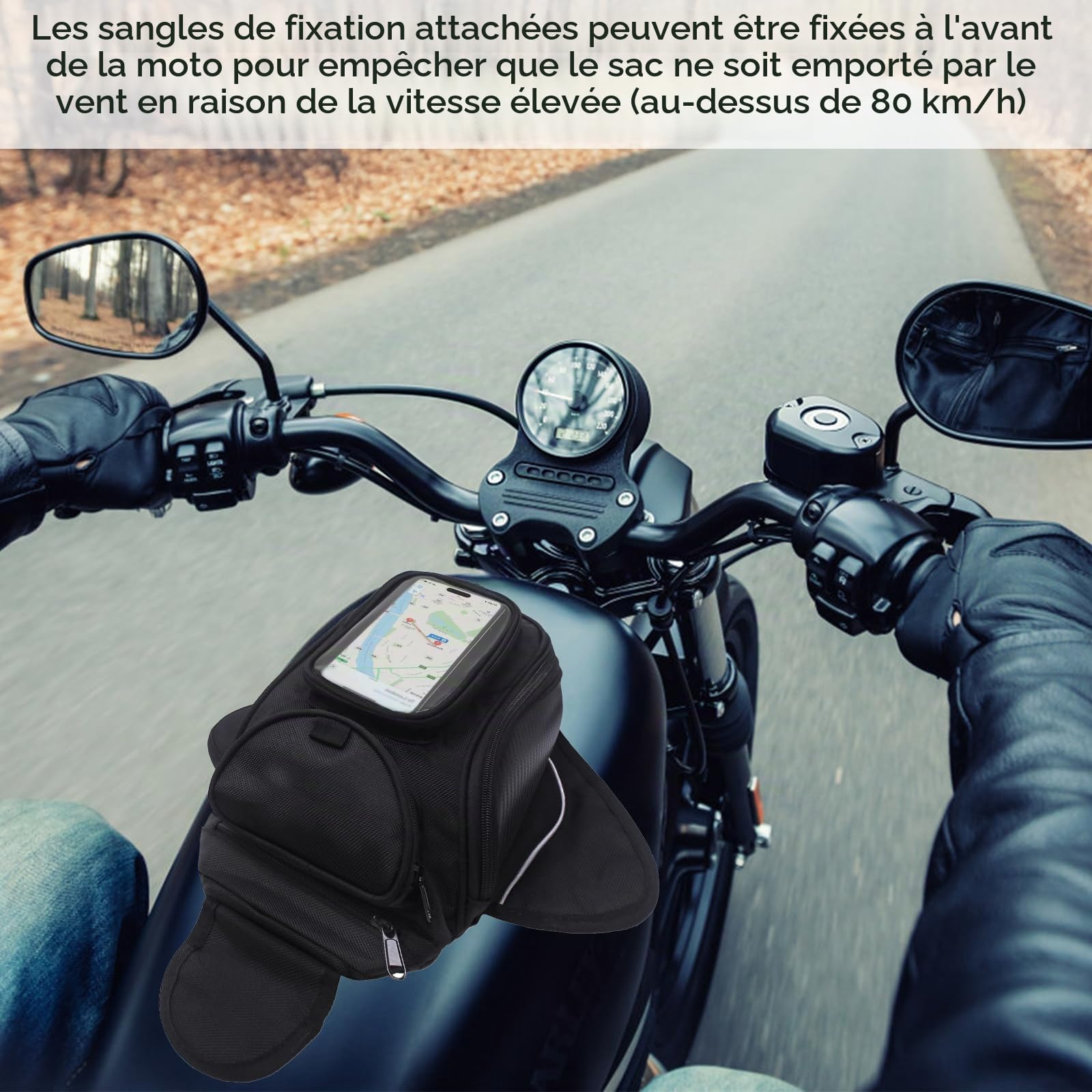 Sacoche de Réservoir Moto en Oxford Magnétique avec Grande Fenêtre
