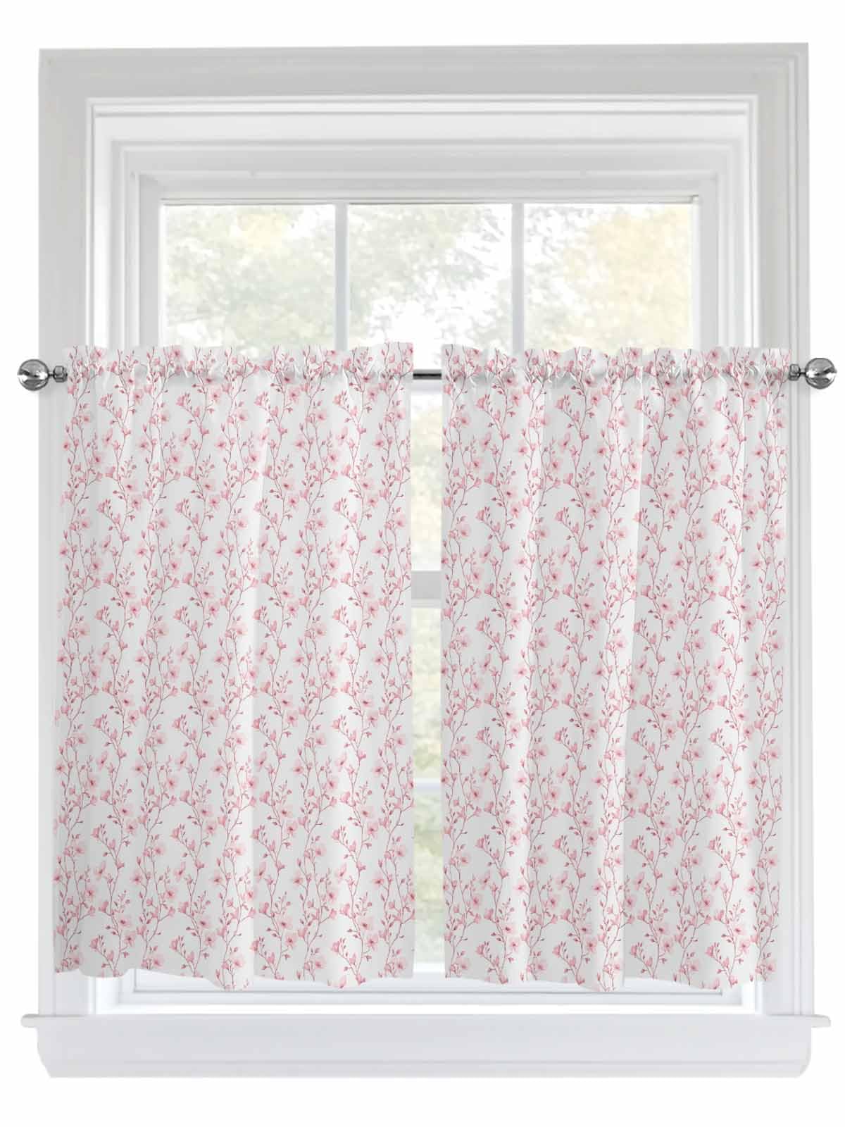 Lsrtoss Pink Spring Floral Living Room Curtains 2 Panel, Elegant Watercolor Summer Botanical Cafe Window Treatment, Farmhouse Bedroom Bathroom Kitchen