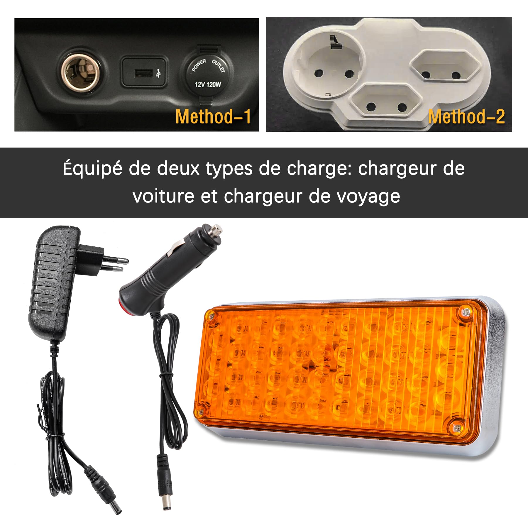 Gyrophare Led Sans Fil - 2x42 LED d'avertissement de danger magnétique pour les véhicules de poids lourds, phares d'urgence de remorque sans fil de remorque portable rechargeable (ambre)