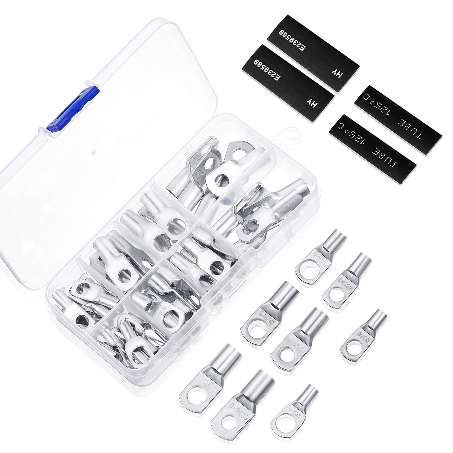 Mudder 140 Pieces Tinned Copper Wire Lugs and Dual Wall Adhesive Heat Shrink Tubing Kit Battery Cable Ends Wire Lugs Heat Shrink Tubing Ring Terminals 10-4 AWG: Industrial & Scientific