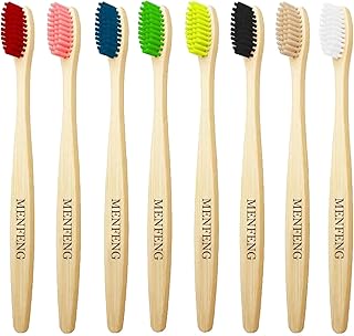 8-Pack Bamboo toothbrushes, Biodegradable toothbrushes, eco-Friendly Natural Wood toothbrushes, Vegan Organic Bamboo Charcoal toothbrushes for Sensitive Gums