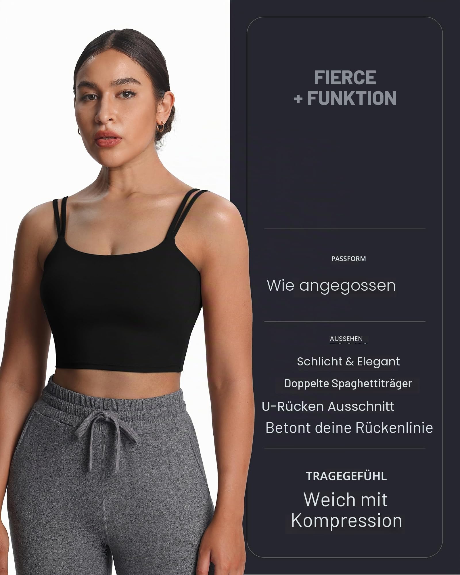 Aoxjox Damen-Sport-Bralette, für Workout, Fitness, Yoga, Crop-Top, BH, hinten gedreht, Bustier