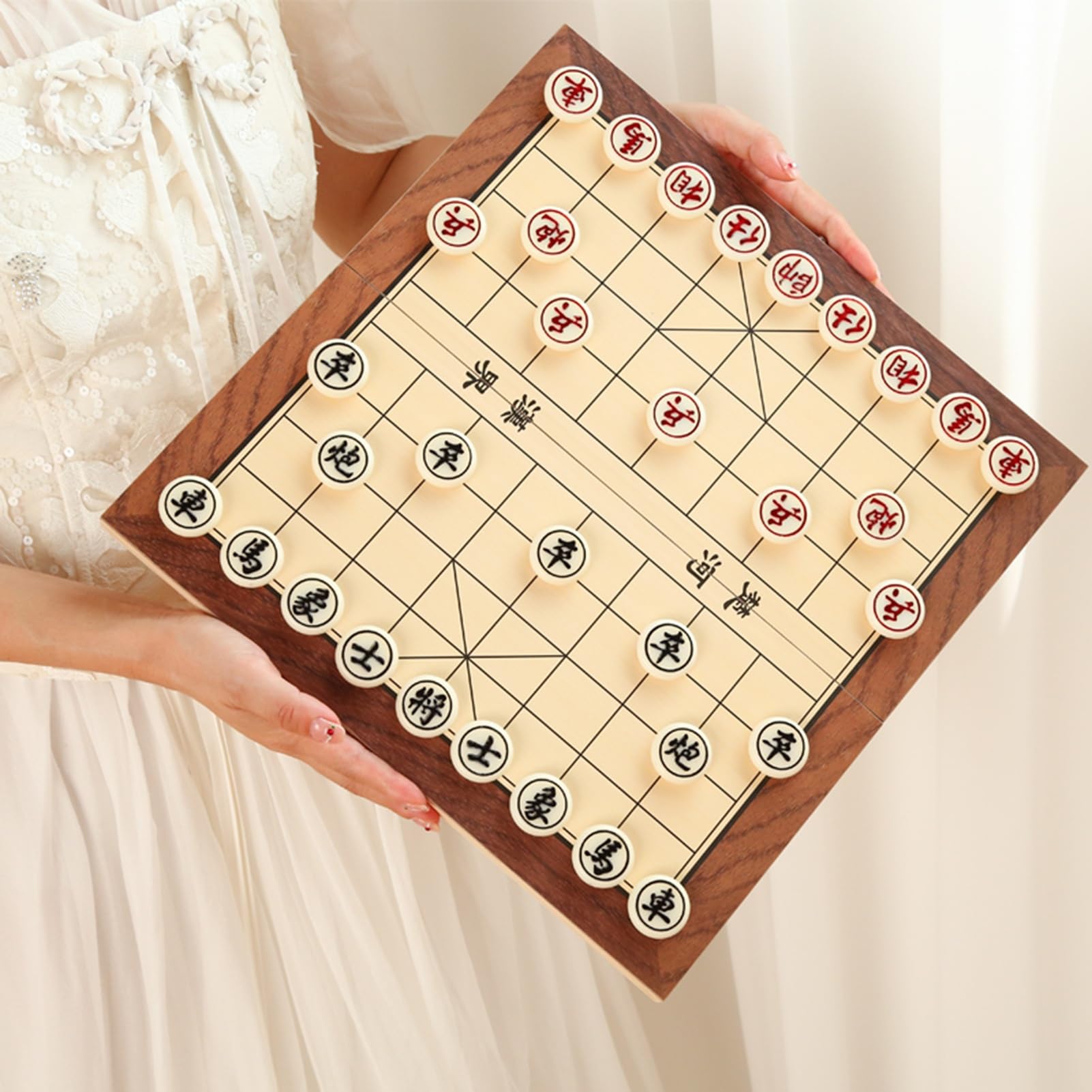 Chinesisches Schach Xiangqi, magnetische Spielsteine, Reisebrettspielset mit faltbarem Schachbrett, traditionelle pädagogische Strategiespiele(15.3 x 15.3in)