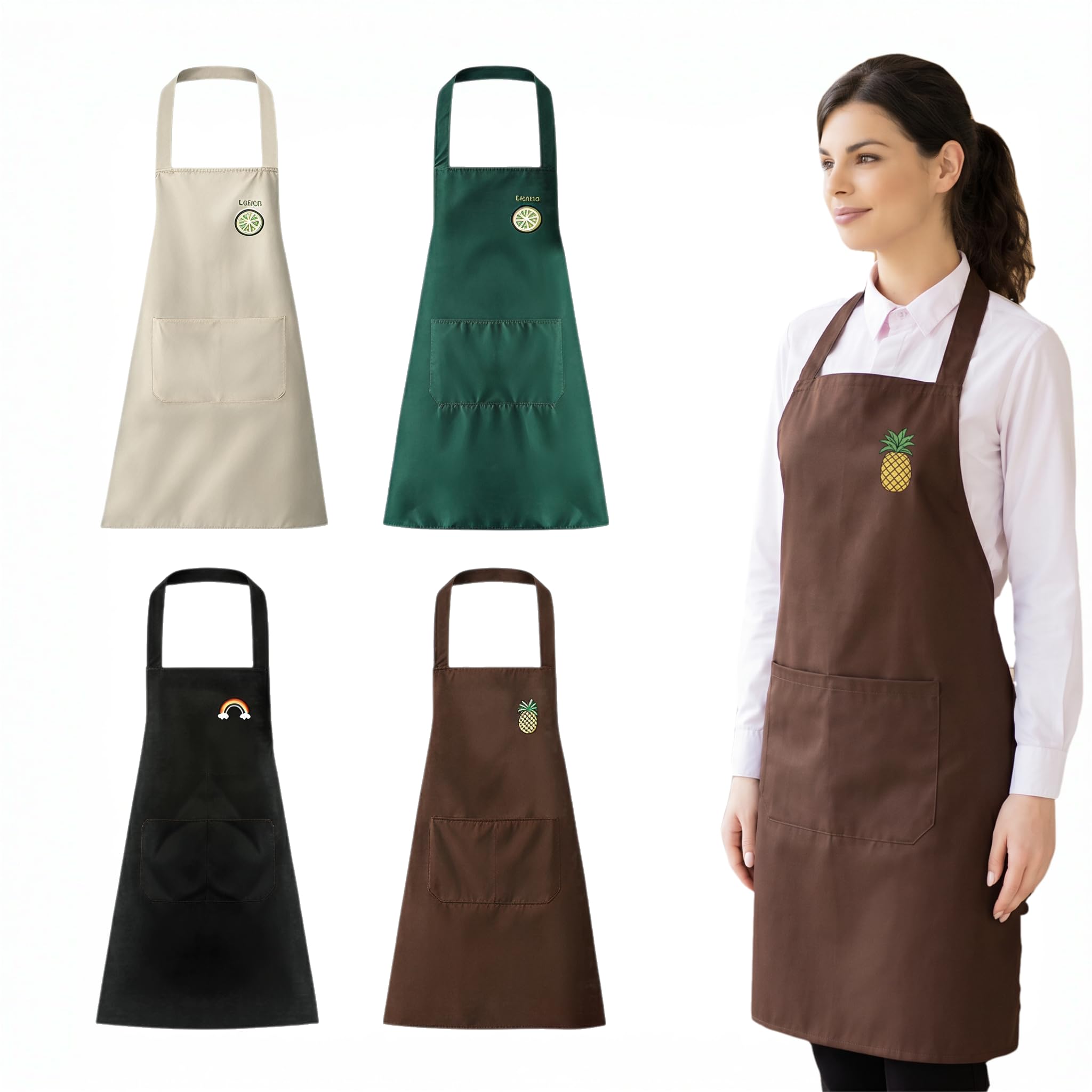 YDAKGUEY Apron, 4 Pack Chef Apron Kitchen Aprons with 2 Pockets, Machine Washable Cooking Aprons for Home Kitchen Restaurant Coffee House(Unisex)