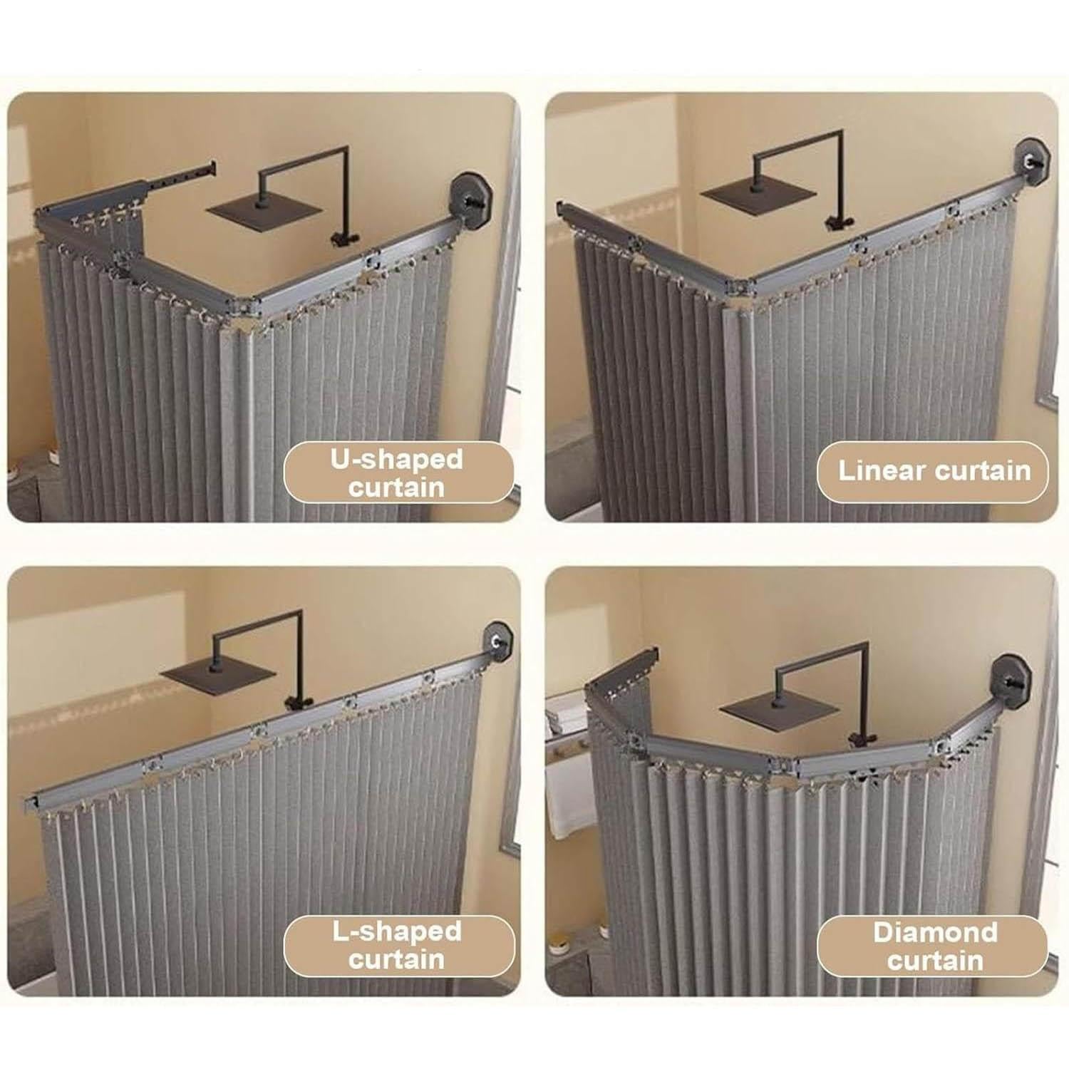 Tenda da doccia pieghevole L/U, non richiede foratura, impermeabile e antimuffa, soluzione per doccia ad angolo, design salvaspazio, facile da pulire, perfetta per piccoli bagni