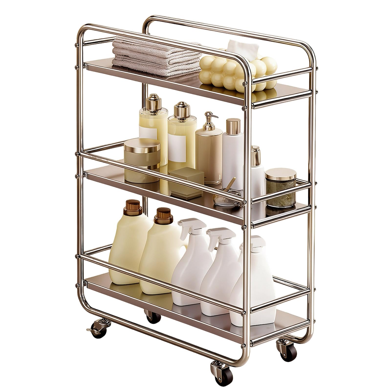 Carrello 3 ripiani in acciaio inossidabile con ruote, portatutto bagno
